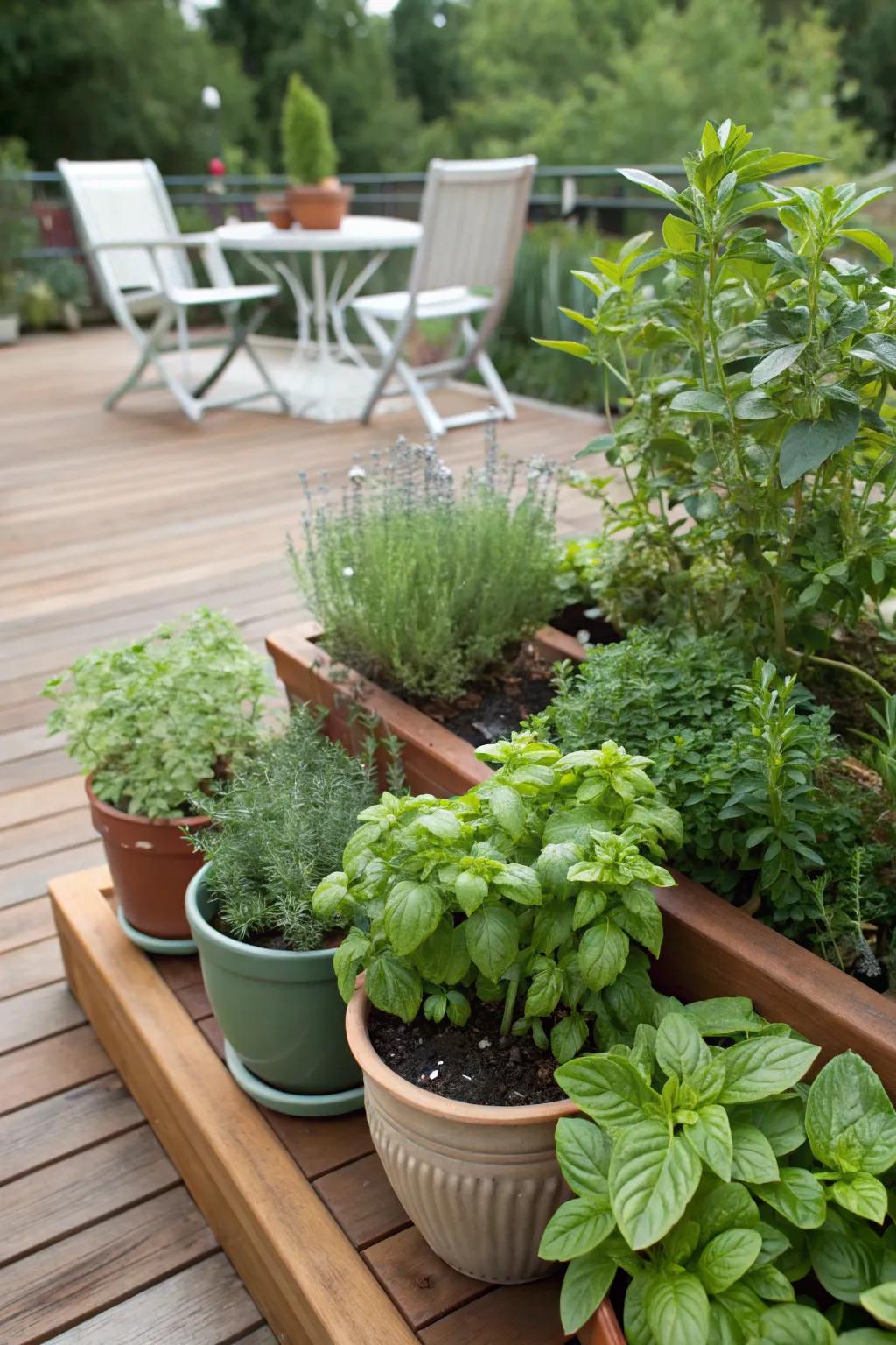 An herb garden brings fresh flavors and beauty to your deck.