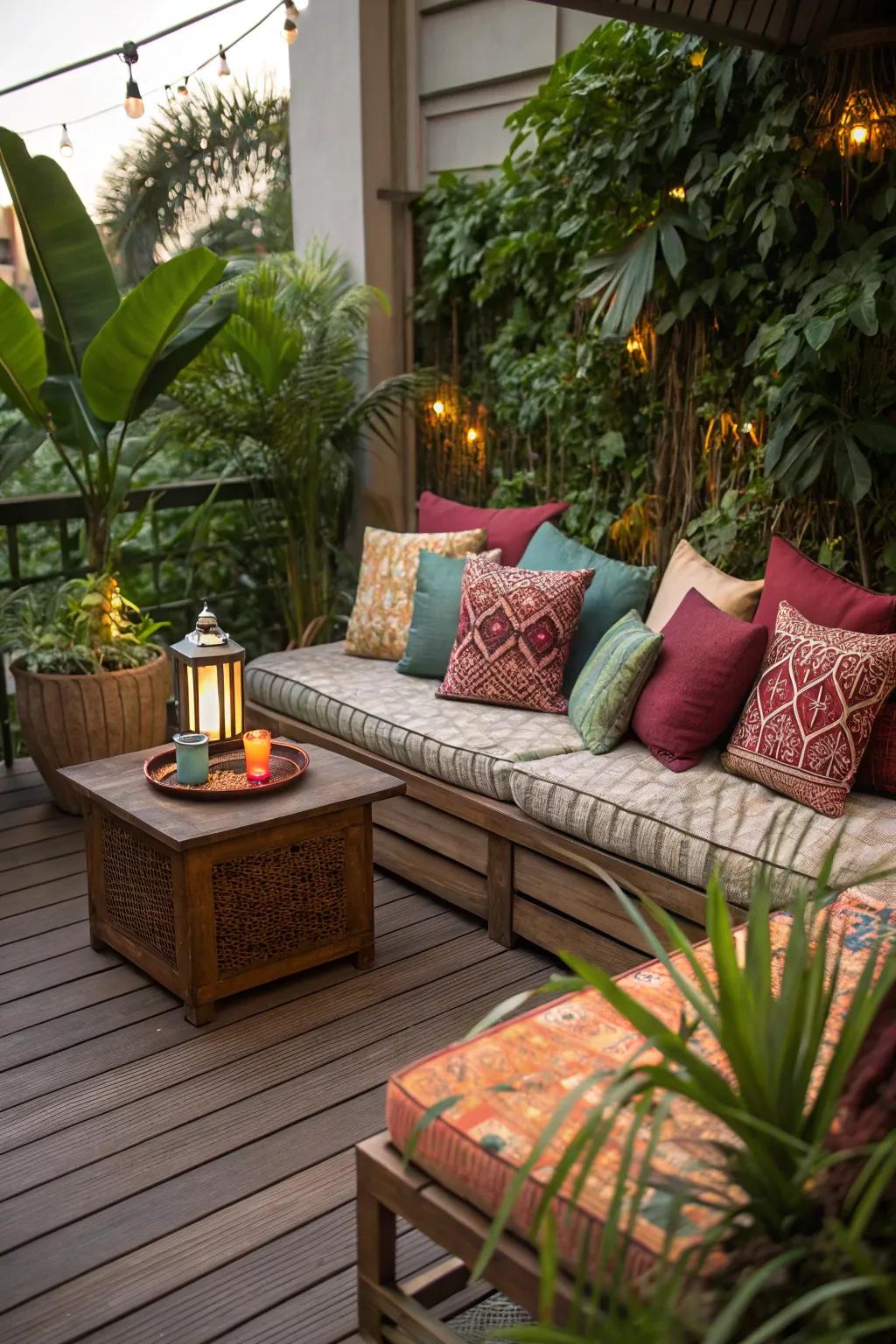 Brighten your deck with colorful seating areas.