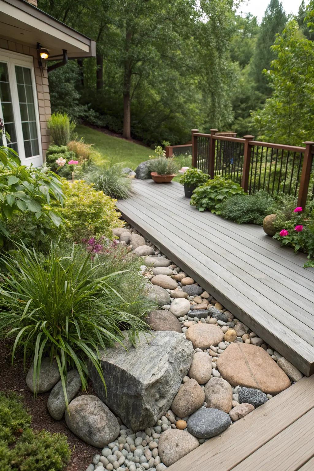 Stone features add an earthy, natural feel to your deck.