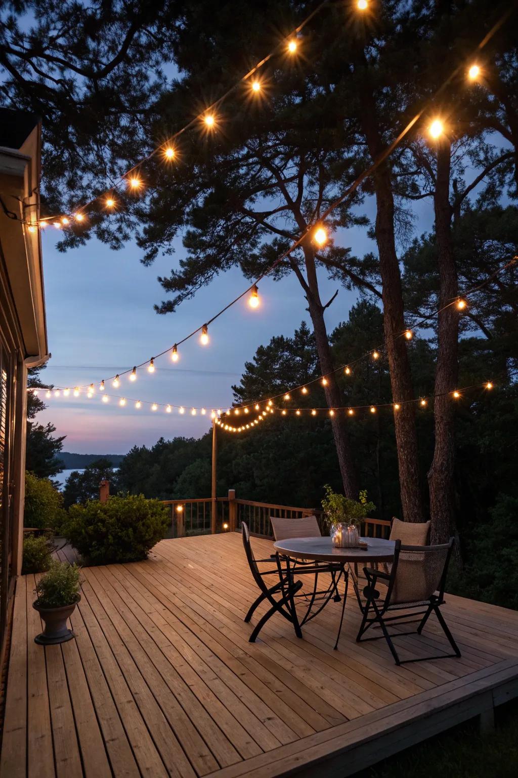 String lights bring a warm, inviting glow to your deck.