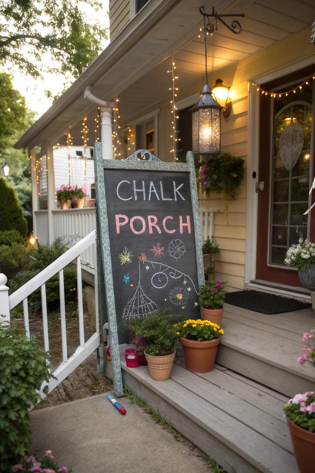A chalkboard porch board with customizable charm.