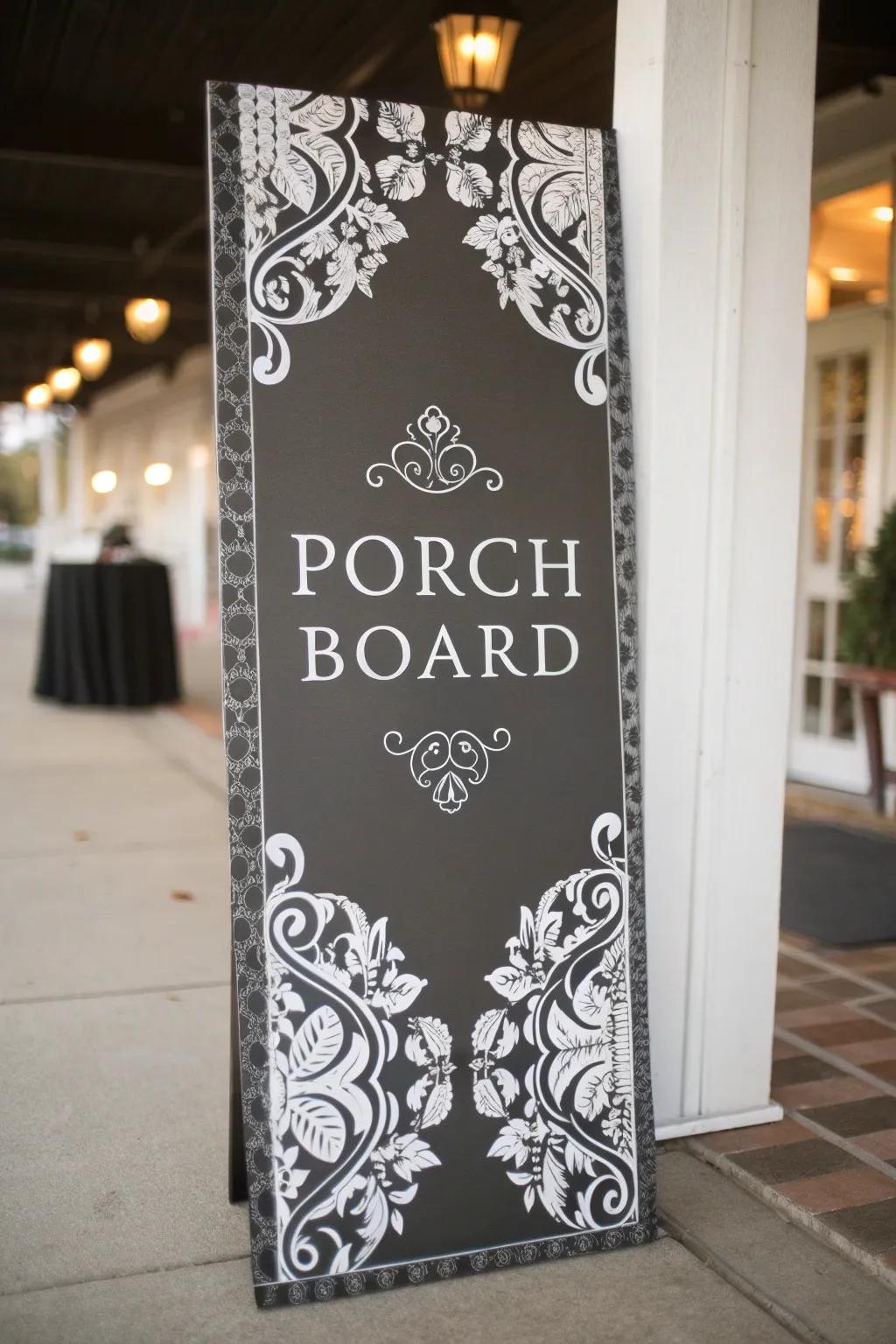 A monochrome porch board with elegant design.