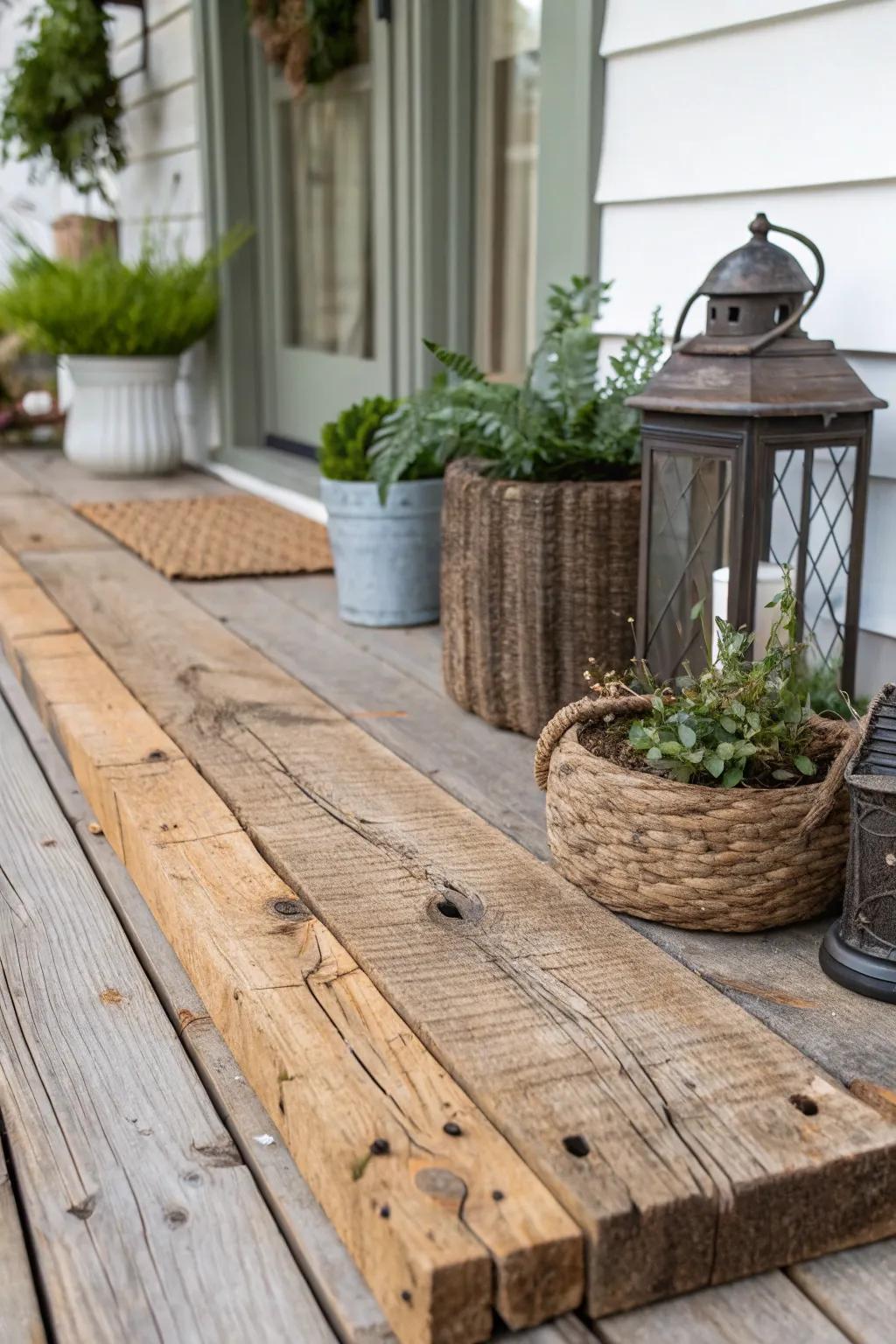 A rustic porch board exuding country charm.
