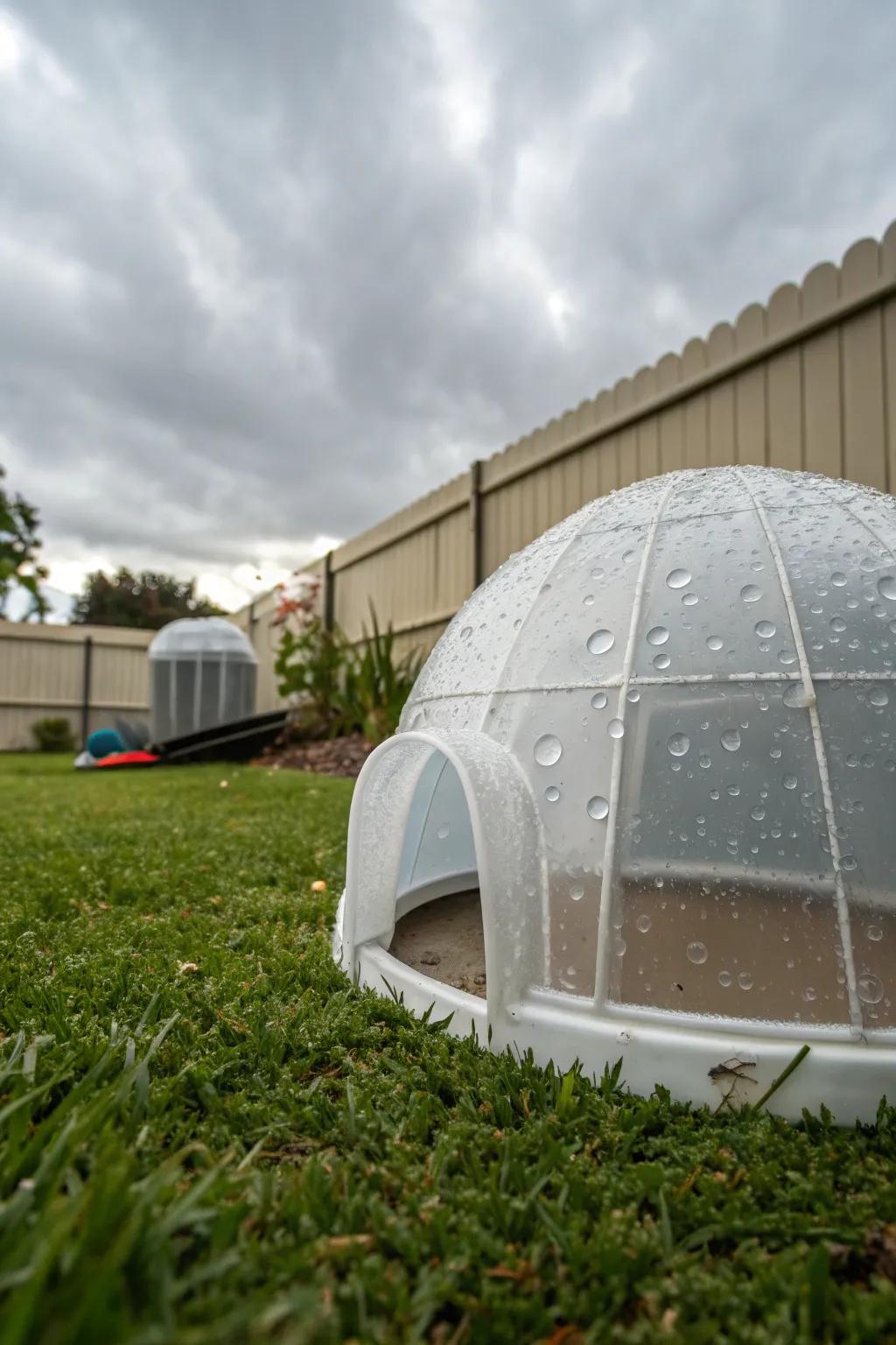 Weatherproof igloos offer protection from the elements.