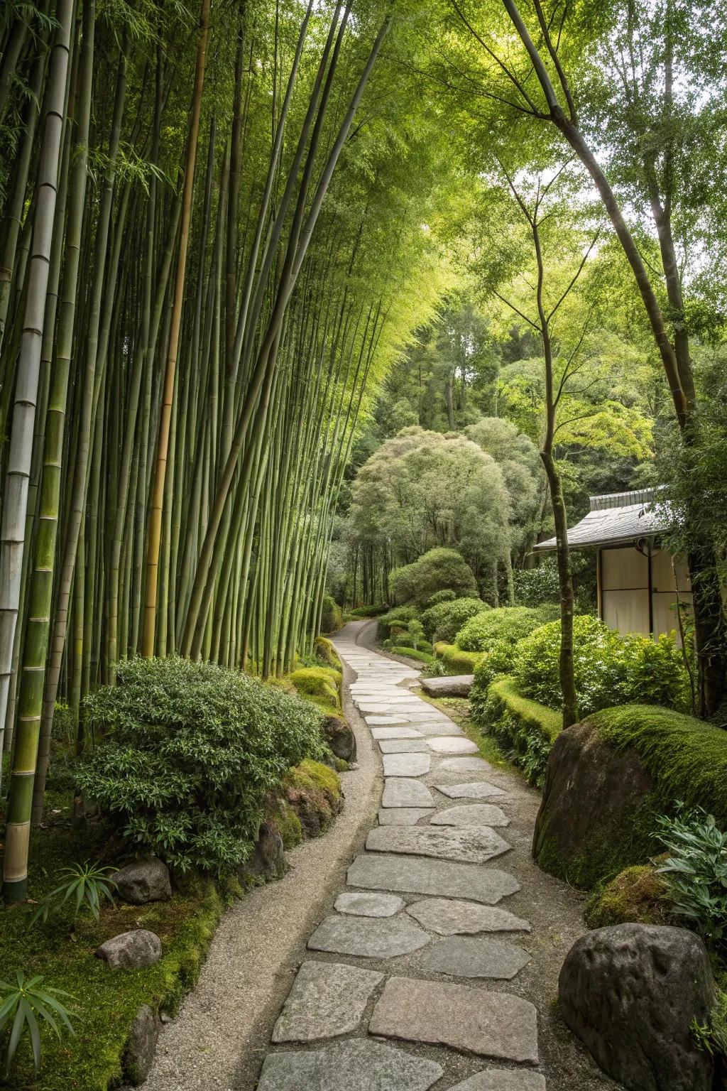 Clumping bamboo adds height and softness to garden borders.