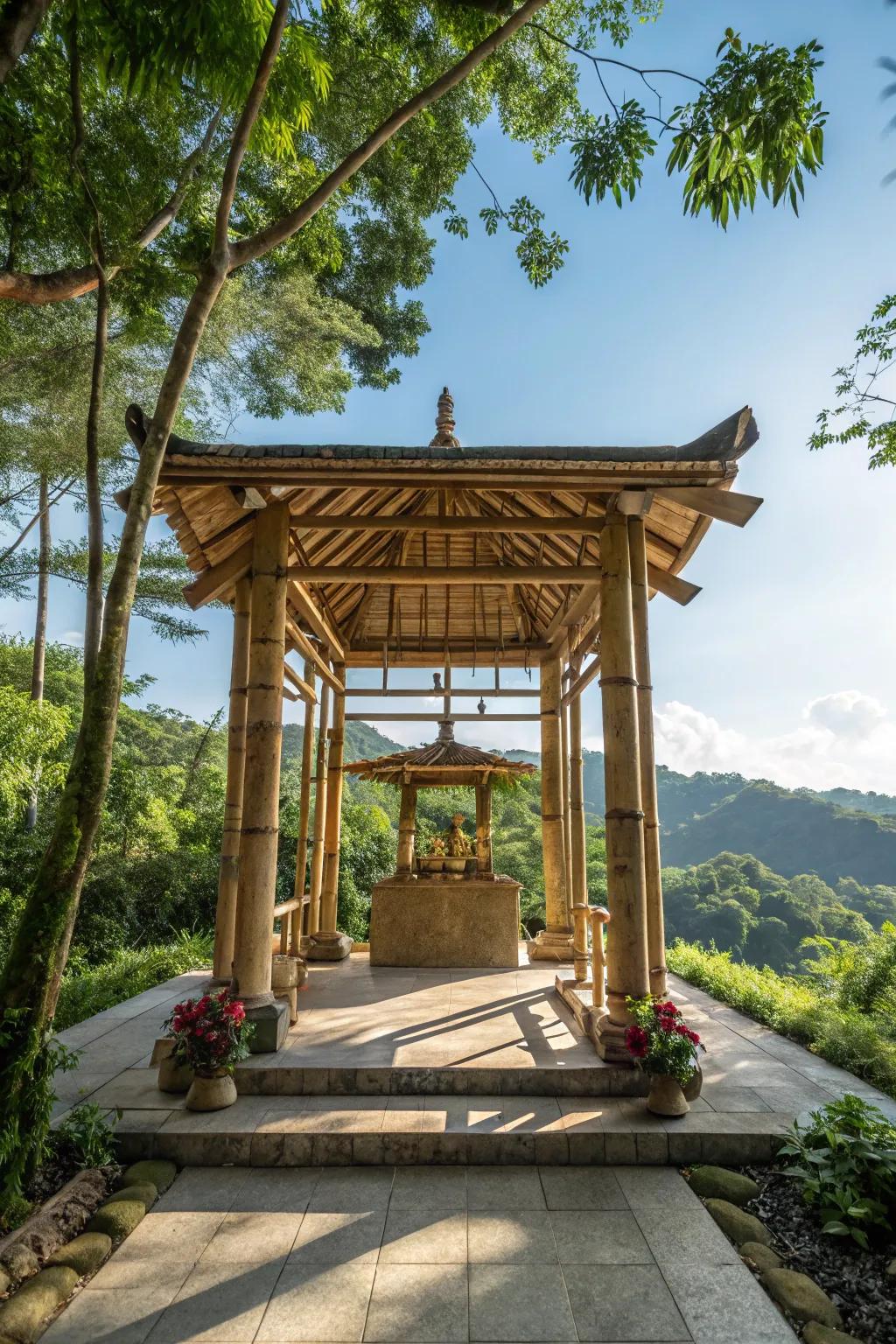 A stylish bamboo altar with a sustainable touch.