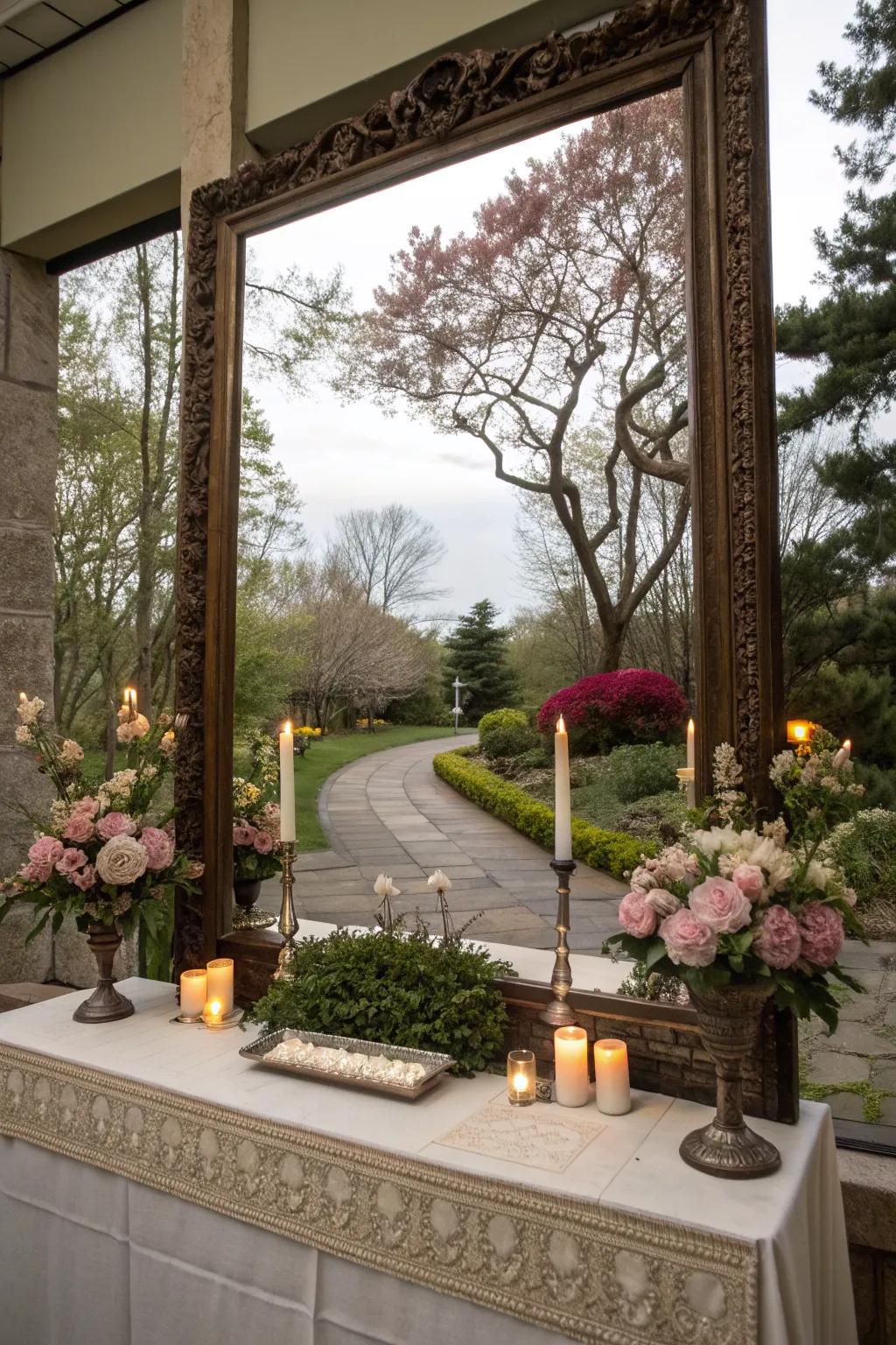 A mirror reflection altar creating an expansive view.