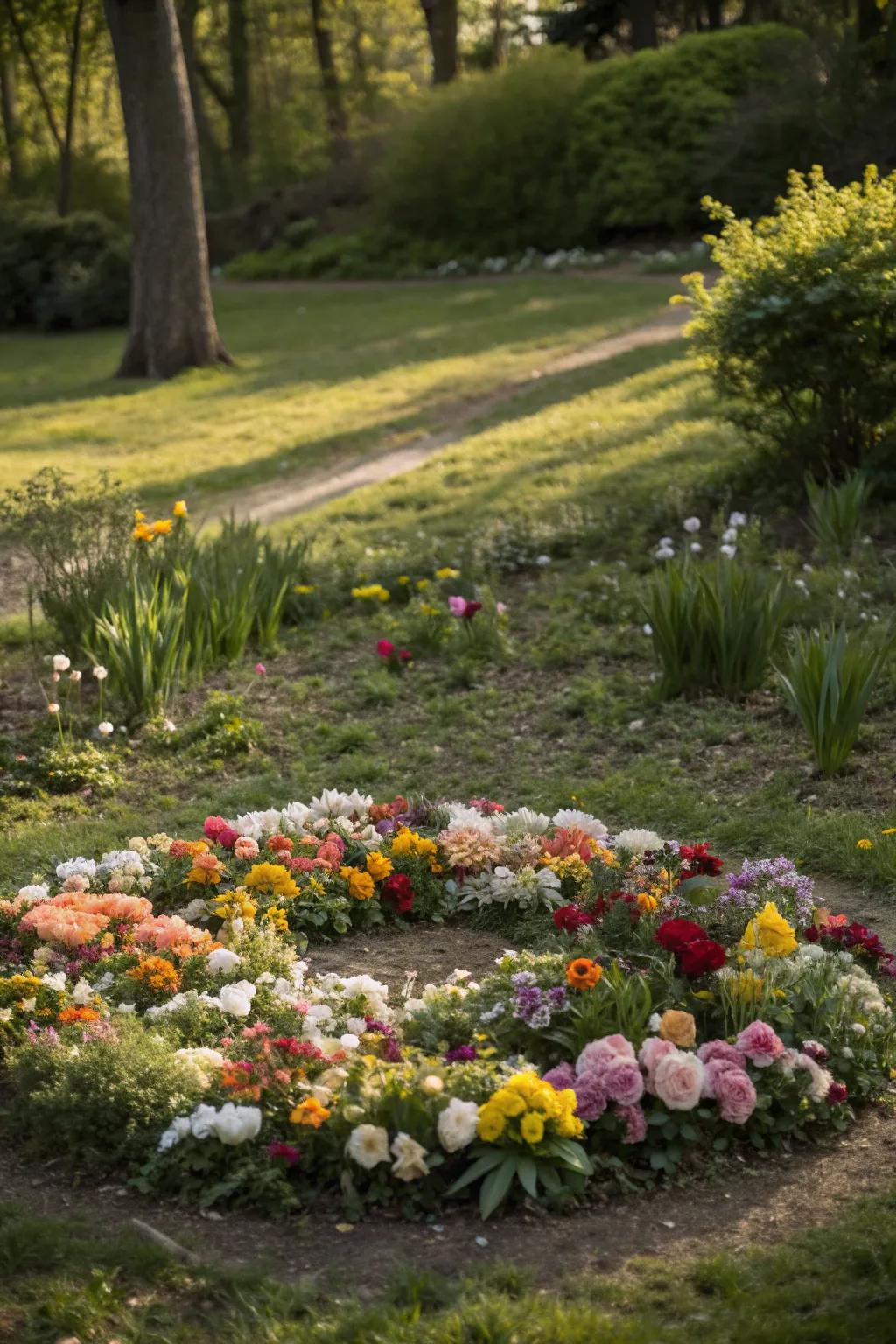 A seasonal flower circle altar showcasing nature's cycles.