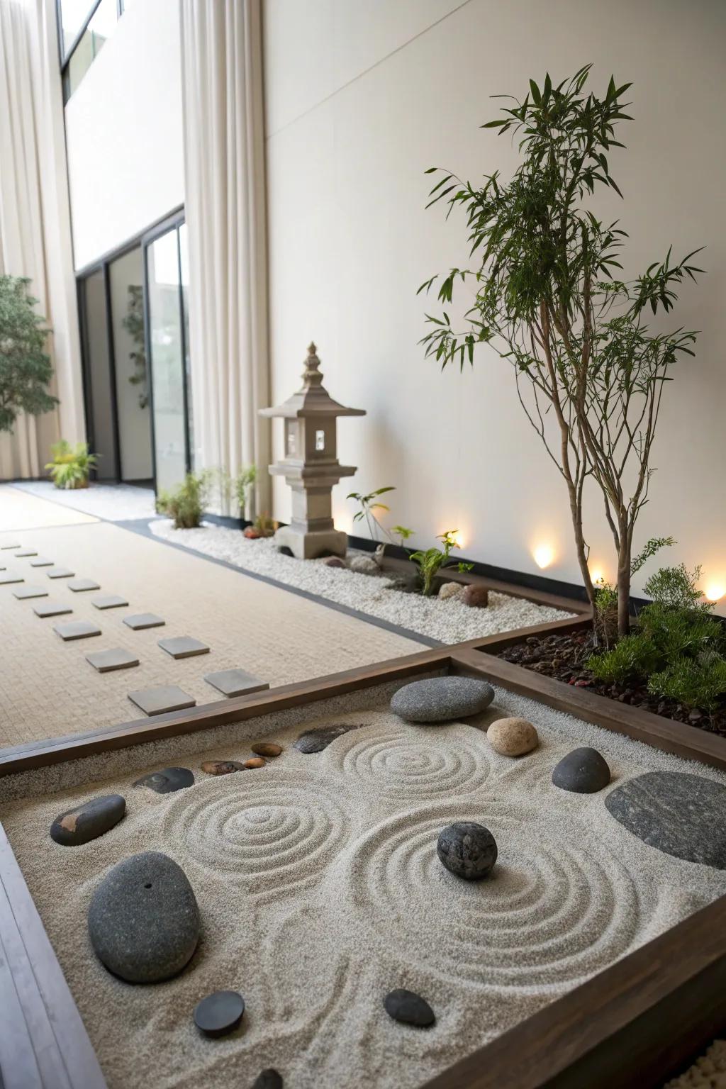A tranquil Zen garden altar with minimalist design.