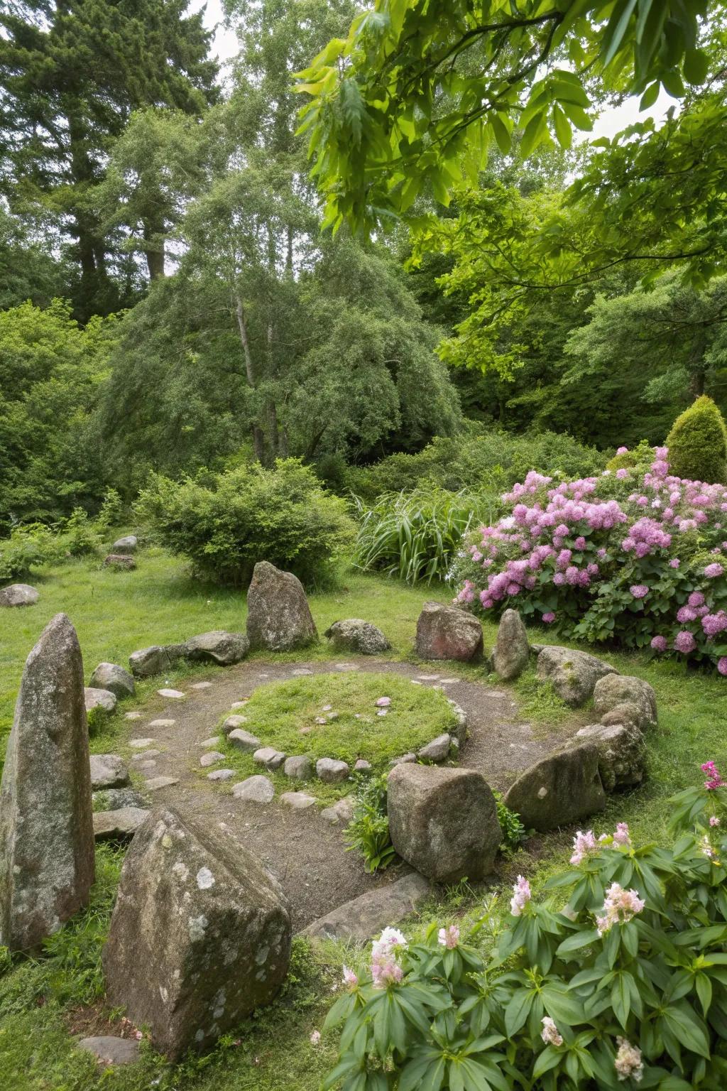 A stone circle altar offering a sacred enclosure.