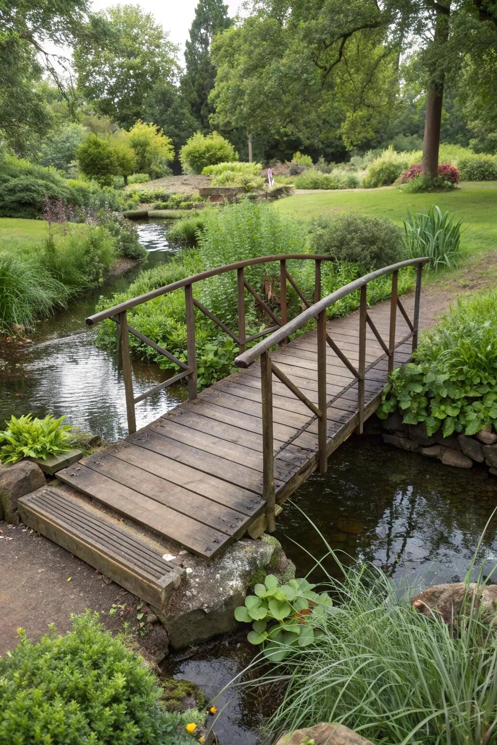 A bridge made from reclaimed materials offers an eco-friendly solution.