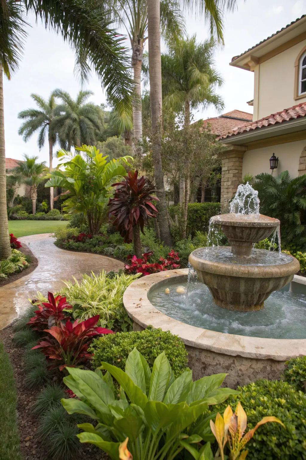 A water feature adds drama and tranquility.