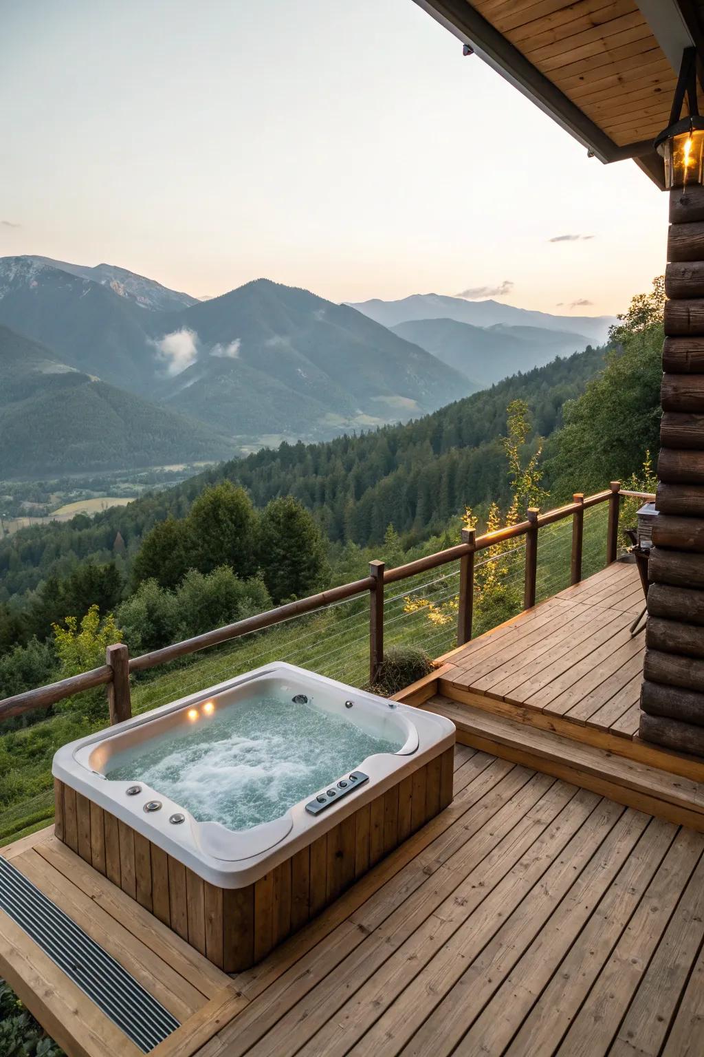 A mountain deck with a hot tub for ultimate relaxation with a view.