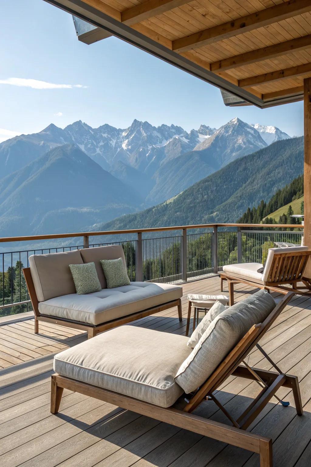 A mountain deck with inviting seating perfect for relaxation.