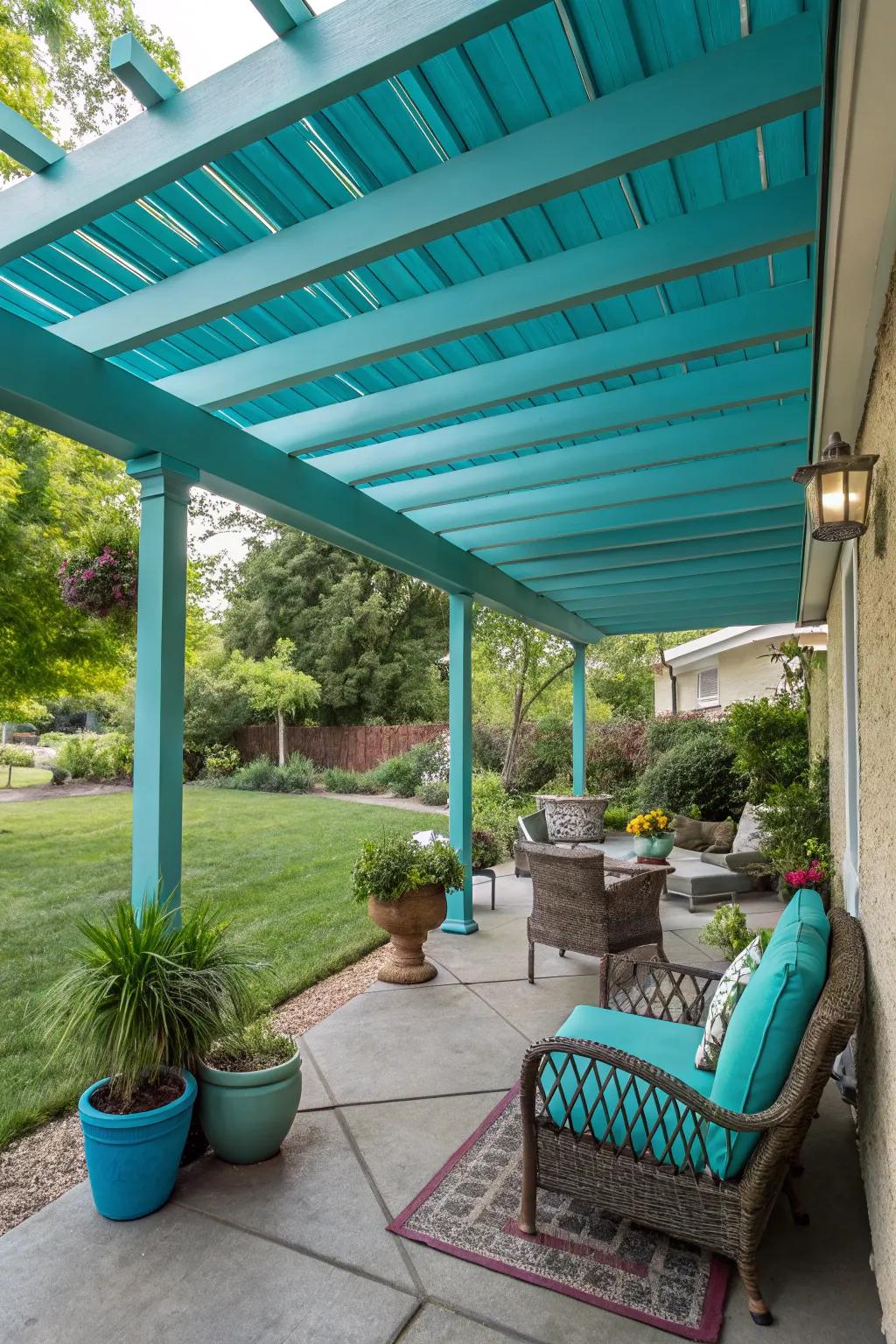 A vibrant painted patio cover refreshing the outdoor space.
