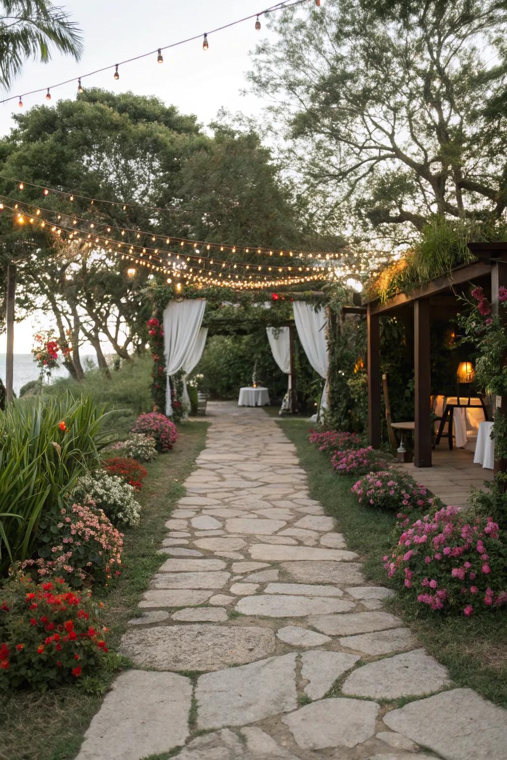 A natural stone pathway integrates elegance with nature.