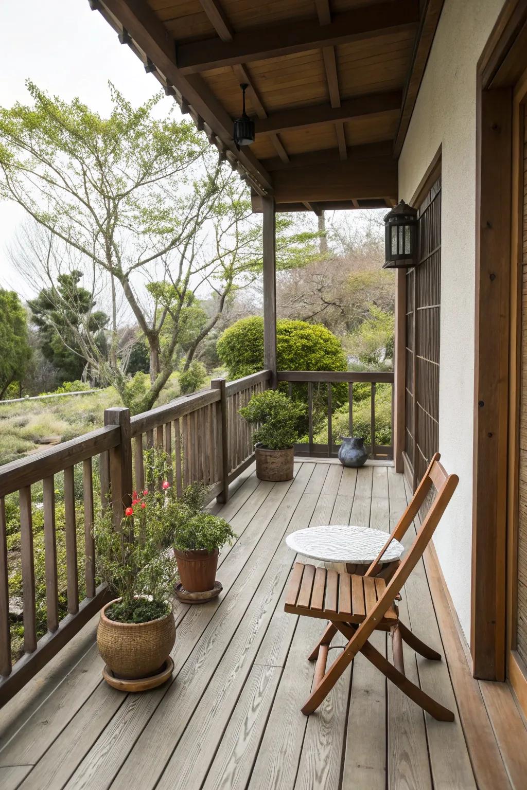 A minimalist approach keeps the porch tidy and elegant.
