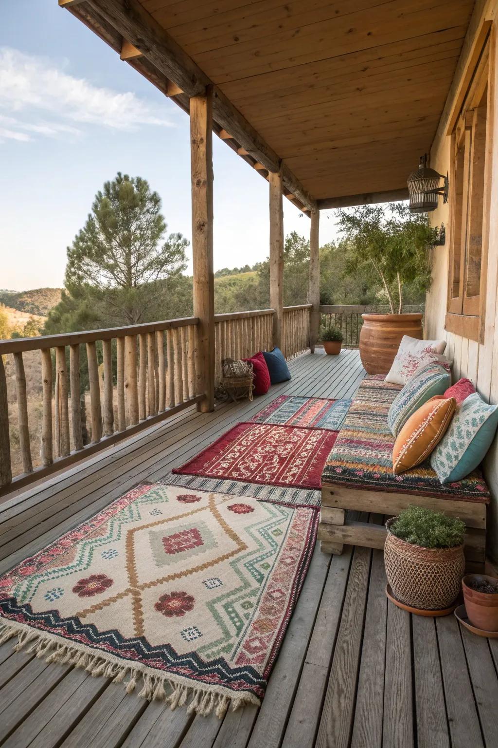 Patterns add a playful element to the porch decor.