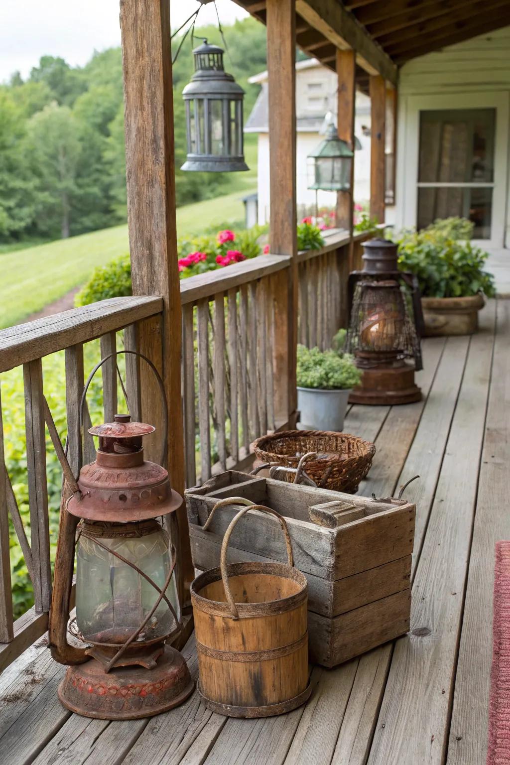 Rustic elements add timeless charm to a porch.