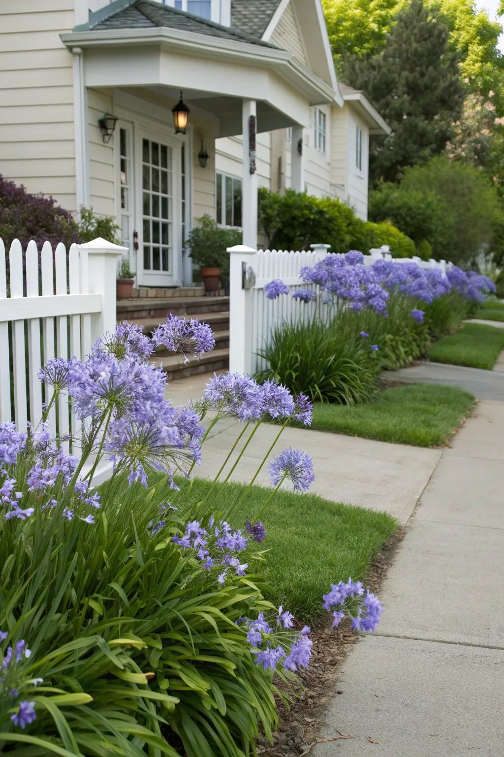 Boost curb appeal with driveway agapanthus plantings.