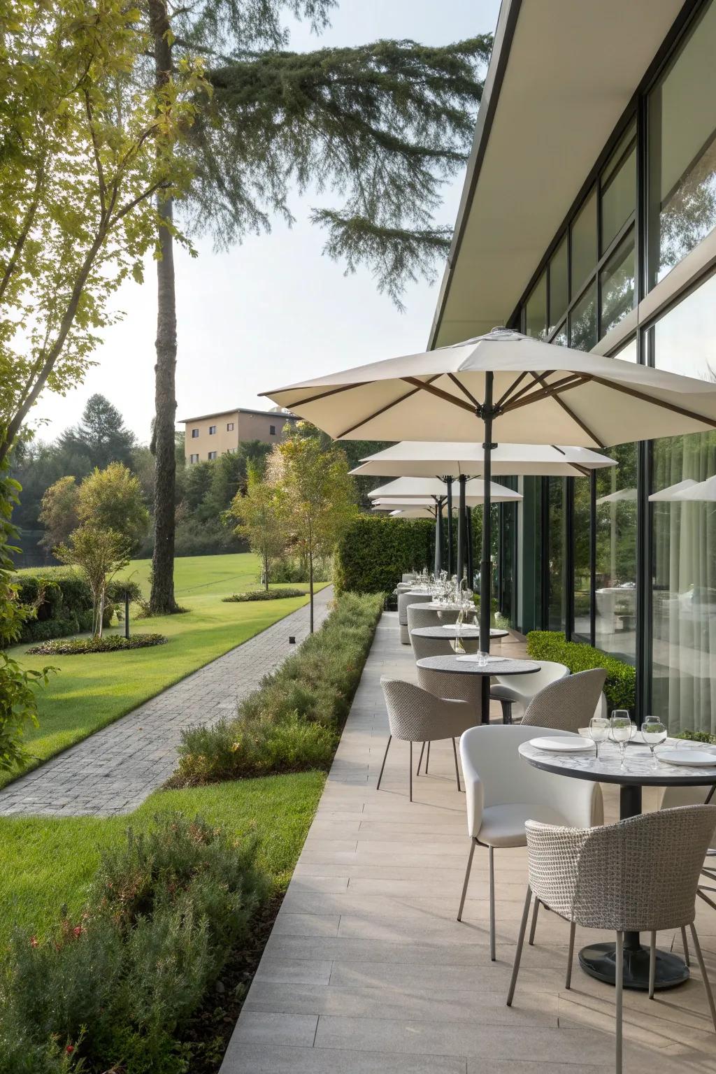 Modern minimalism creates an elegant and clean dining space.