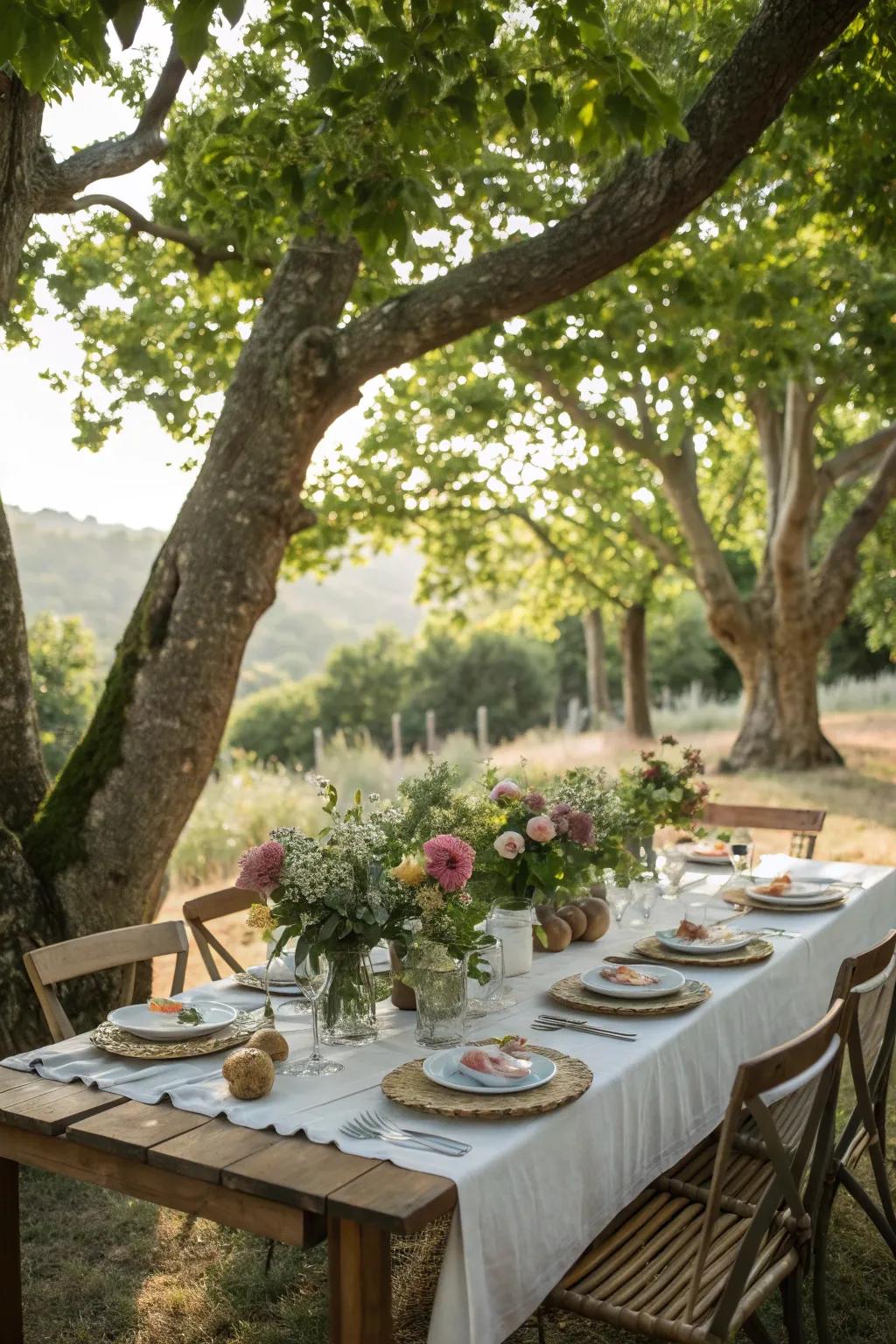 Trees offer a natural and beautiful canopy for outdoor dining.