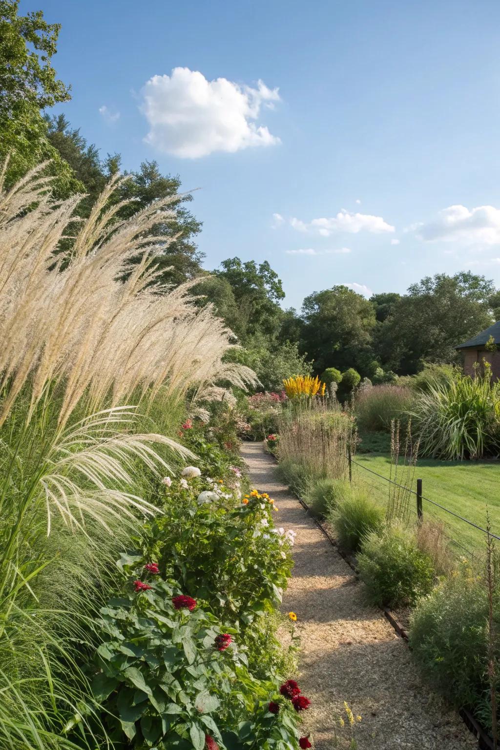 Tall plants provide privacy and structure.