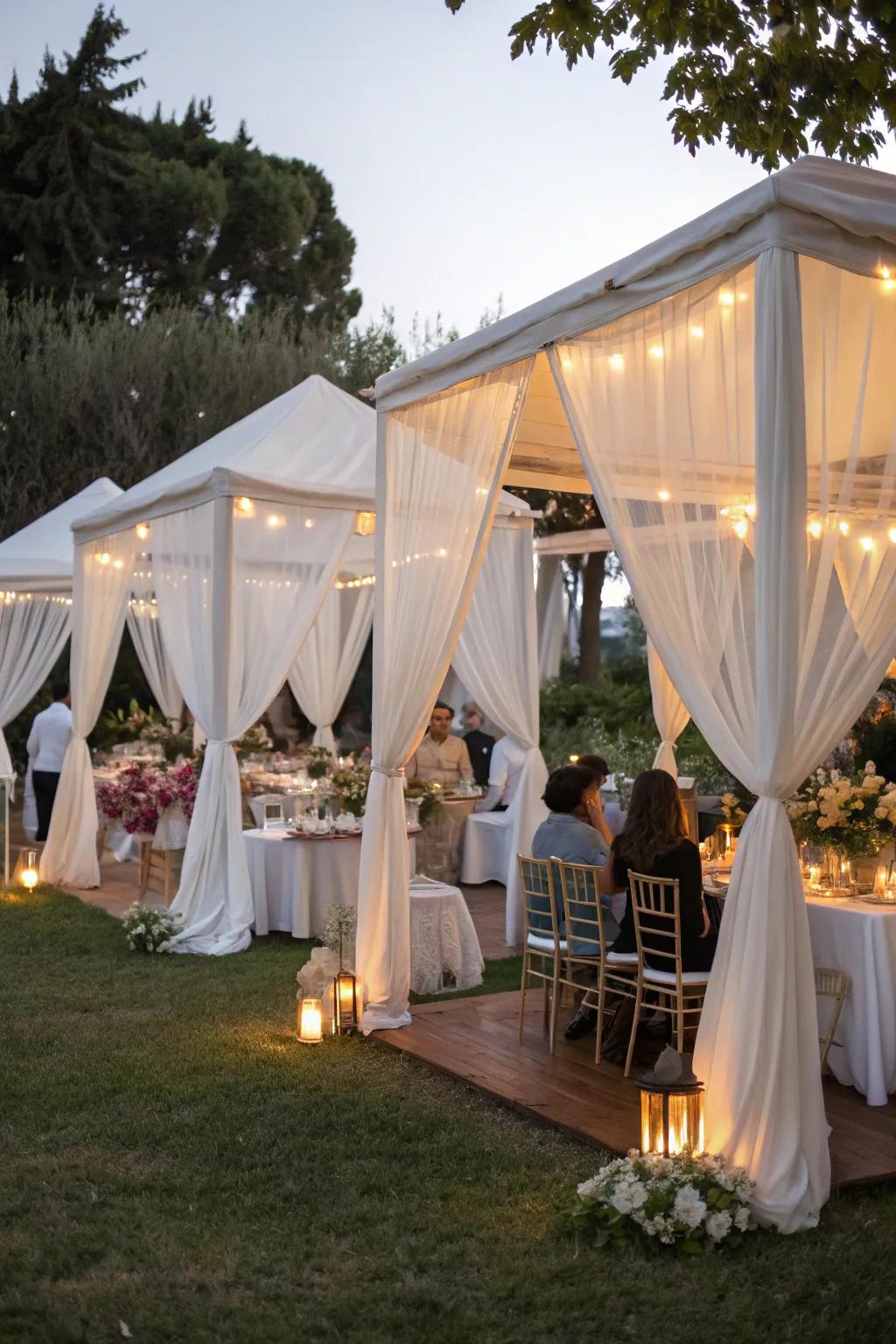 Elegant tents providing shade and a cozy atmosphere.