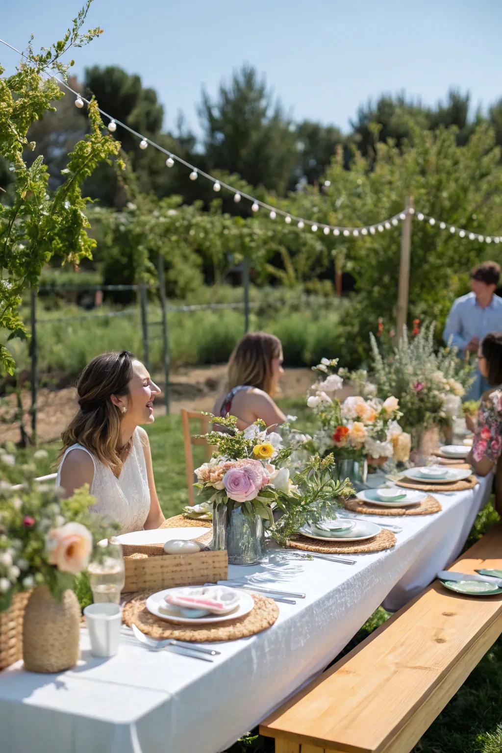 Sustainable practices with biodegradable tableware.