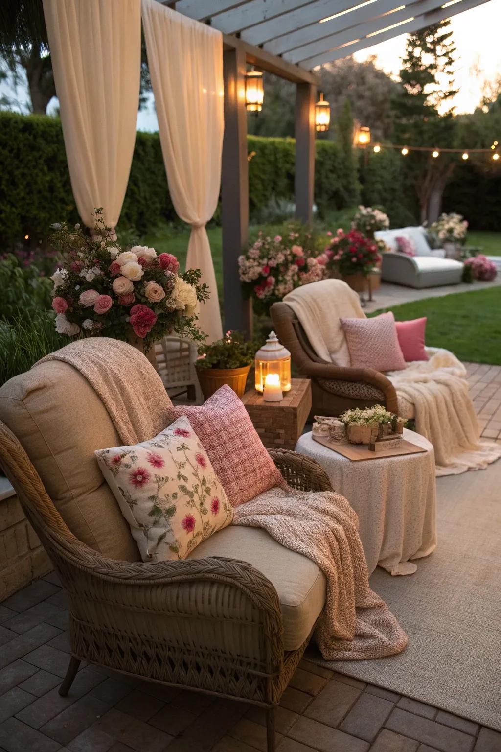 A cozy seating area perfect for relaxing at a bridal shower.