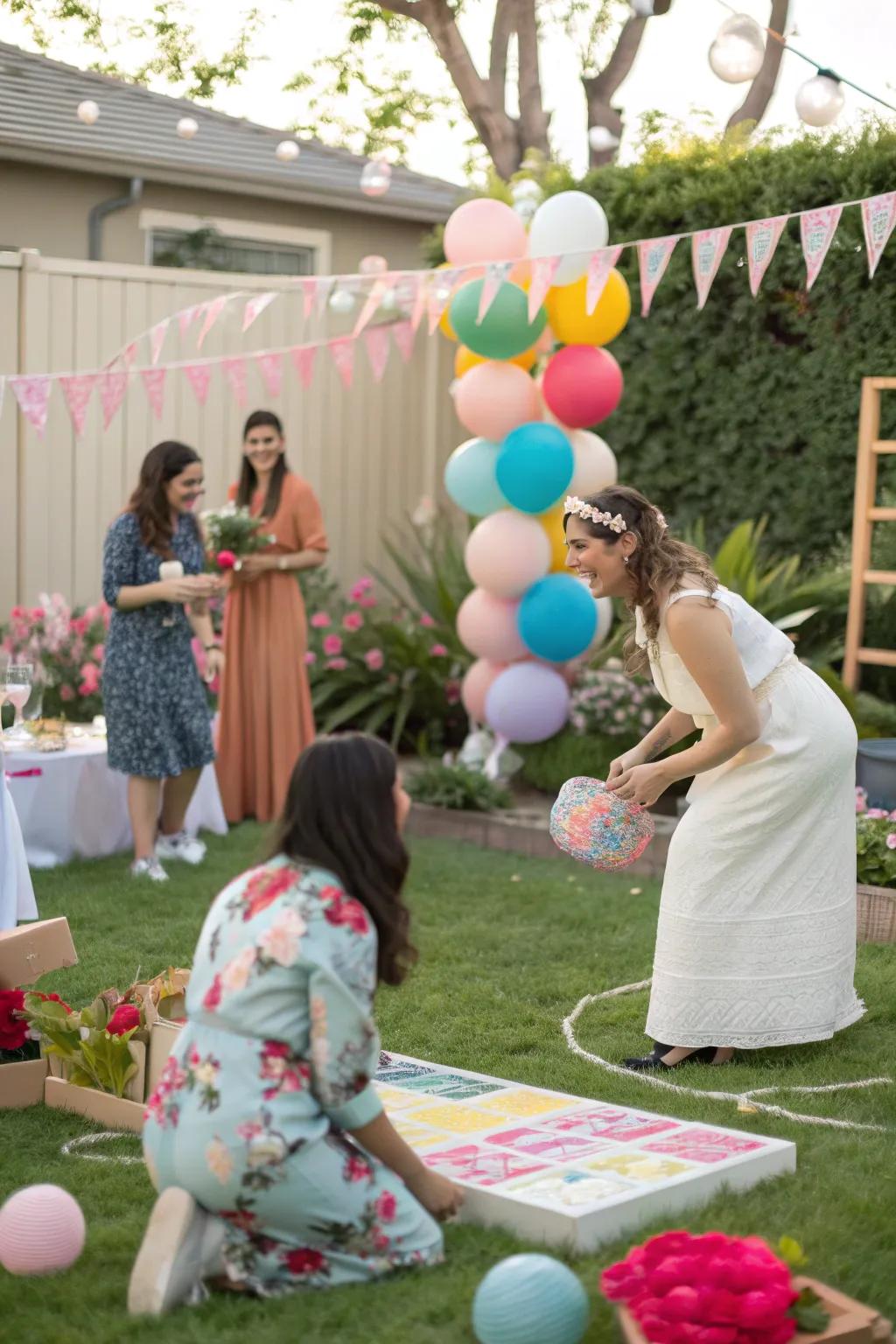 Guests enjoying interactive games at the bridal shower.