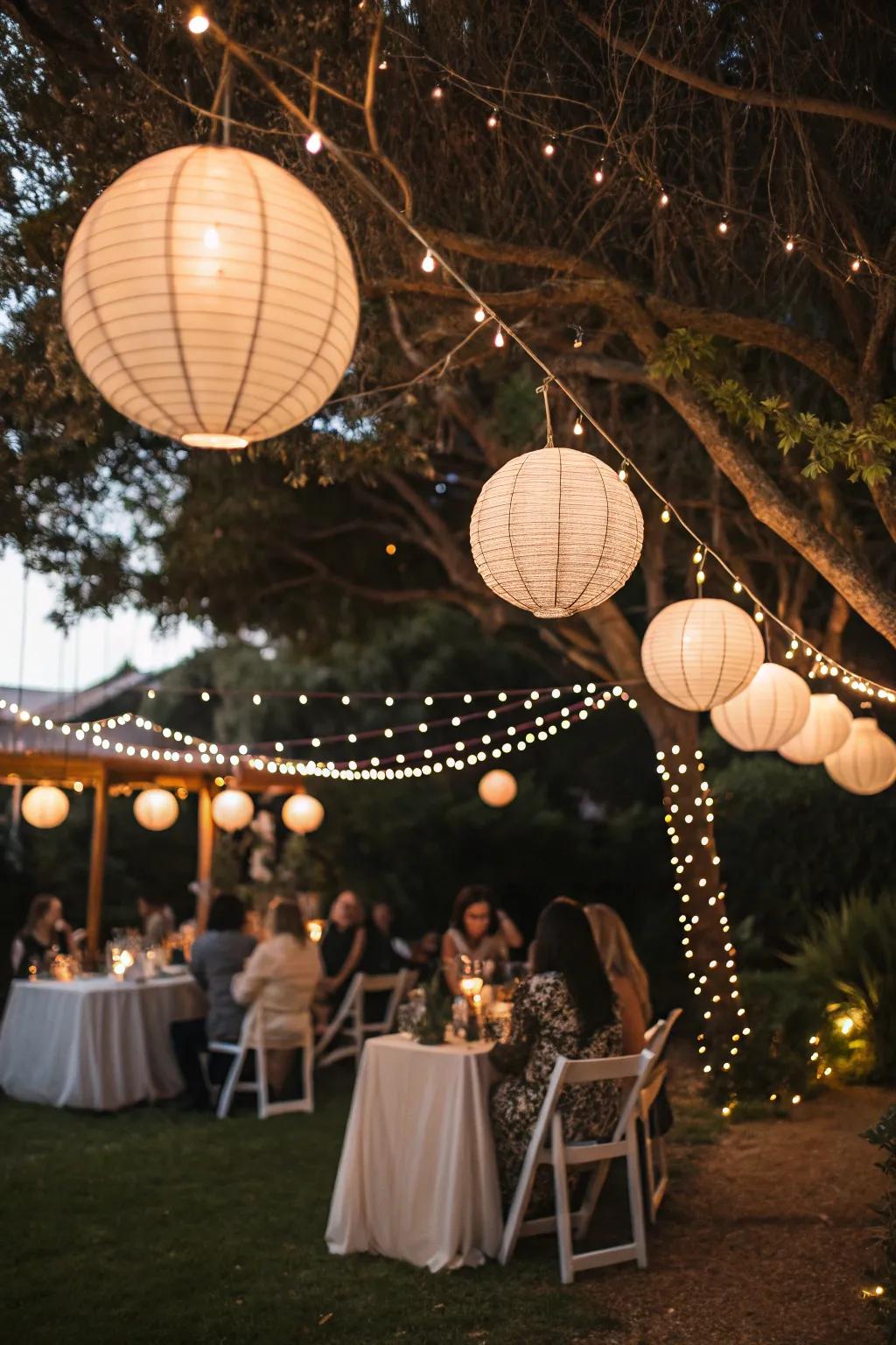 Decorative lanterns and fairy lights adding a festive touch.