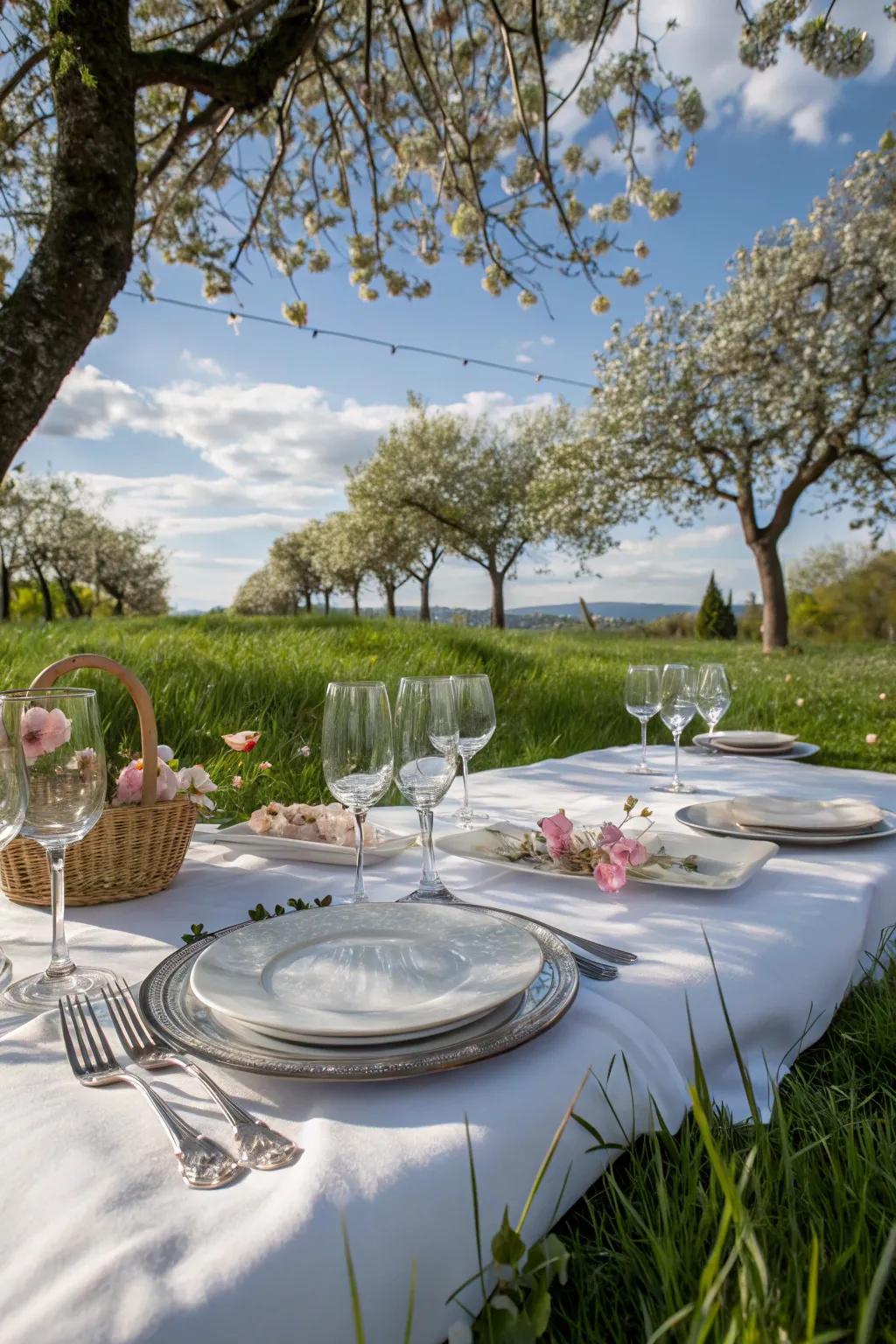 Elegant outdoor dining picnic setup