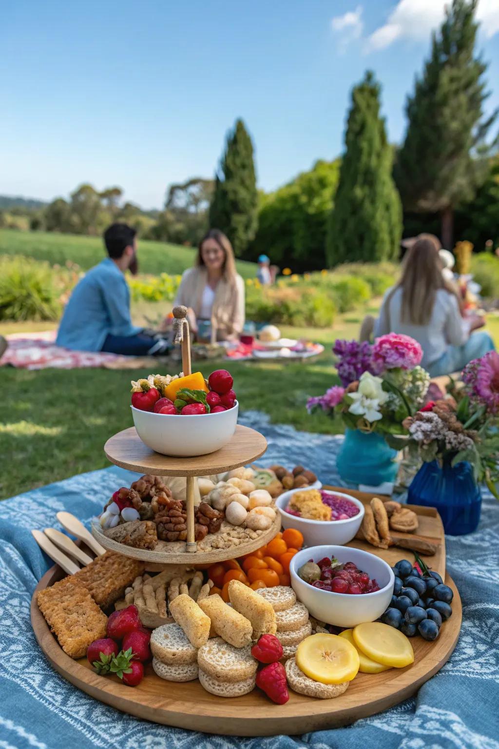 Artful food platters with assorted snacks