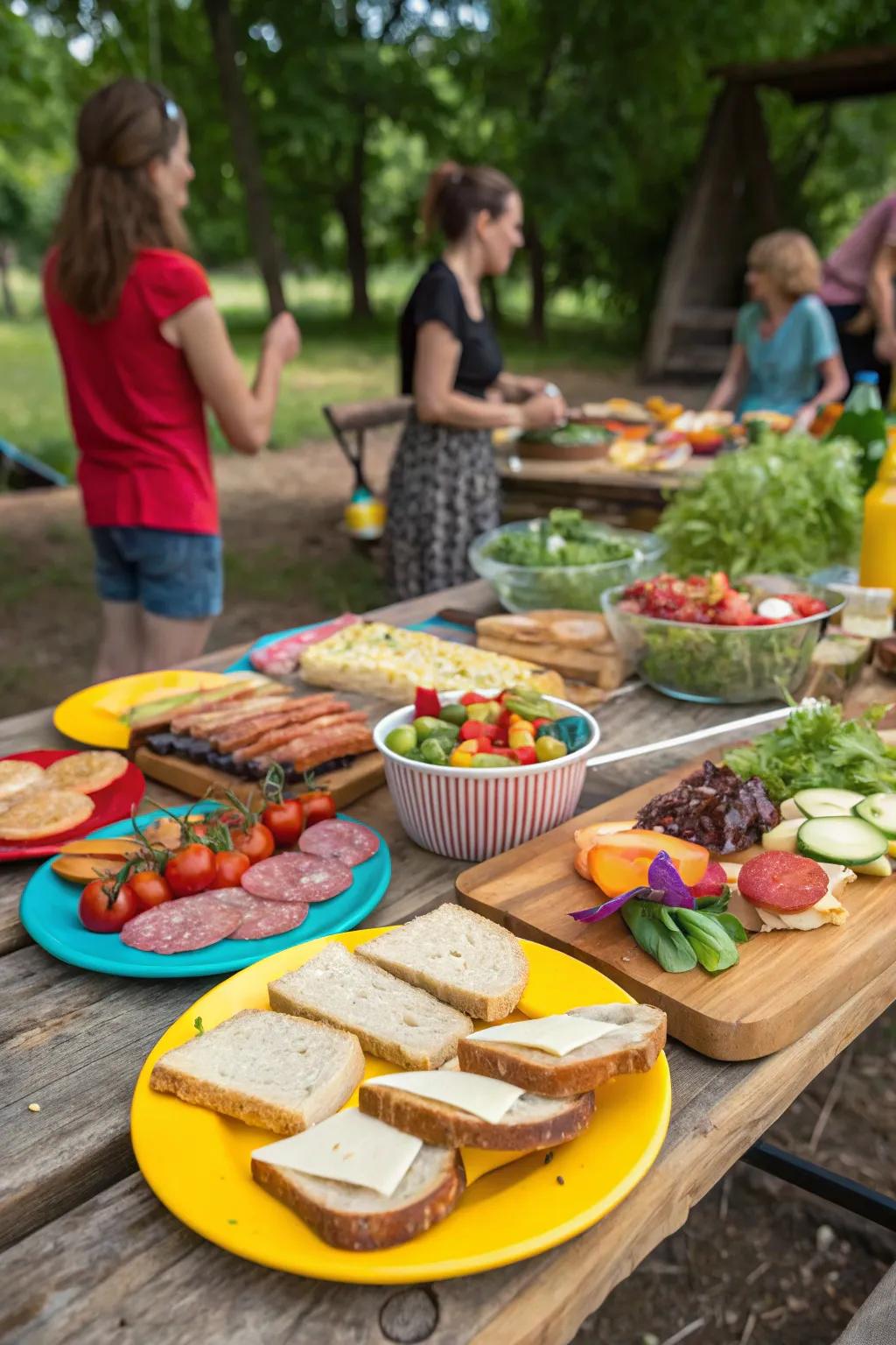Sandwich bar with assorted toppings