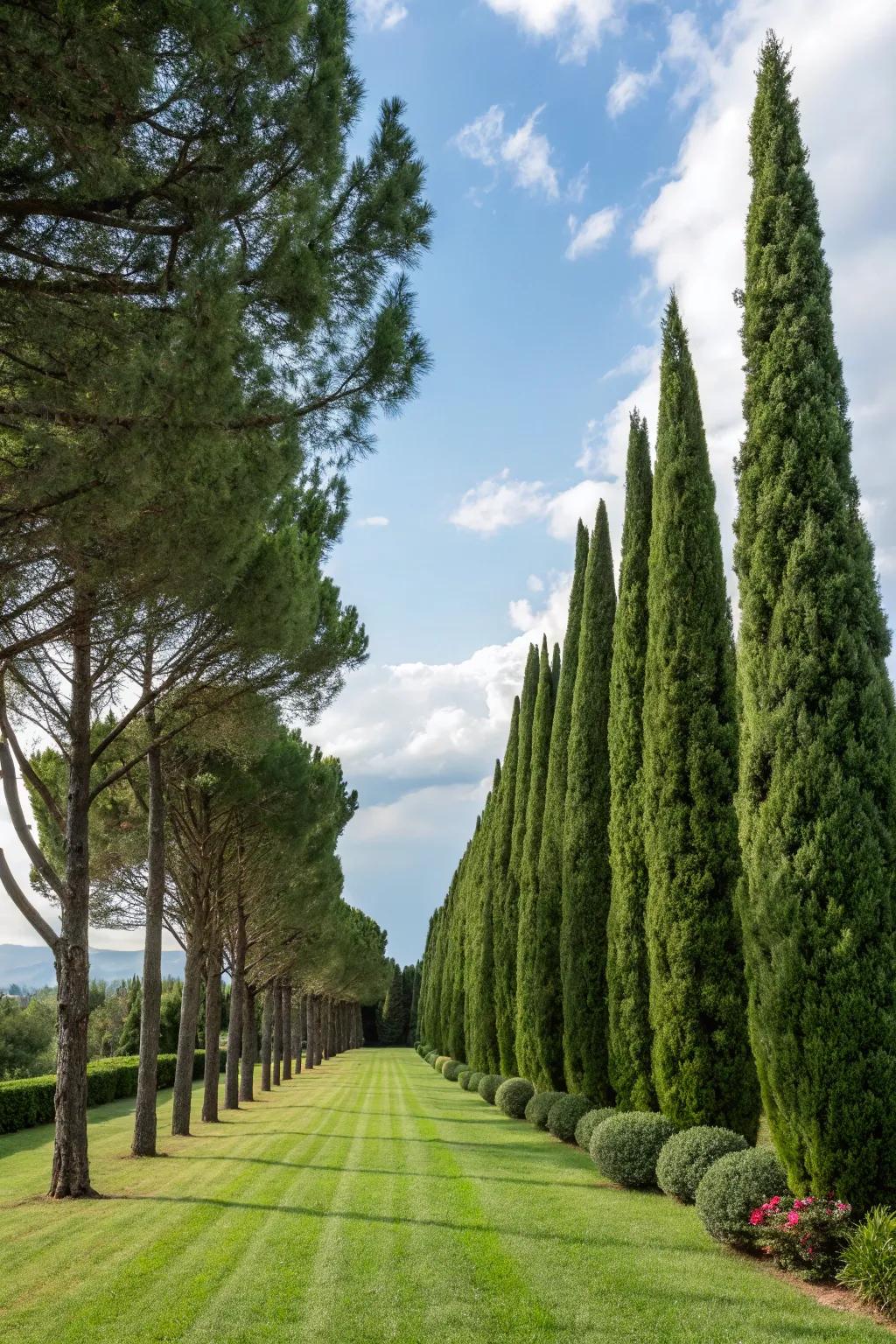 Natural privacy border created with pine trees.