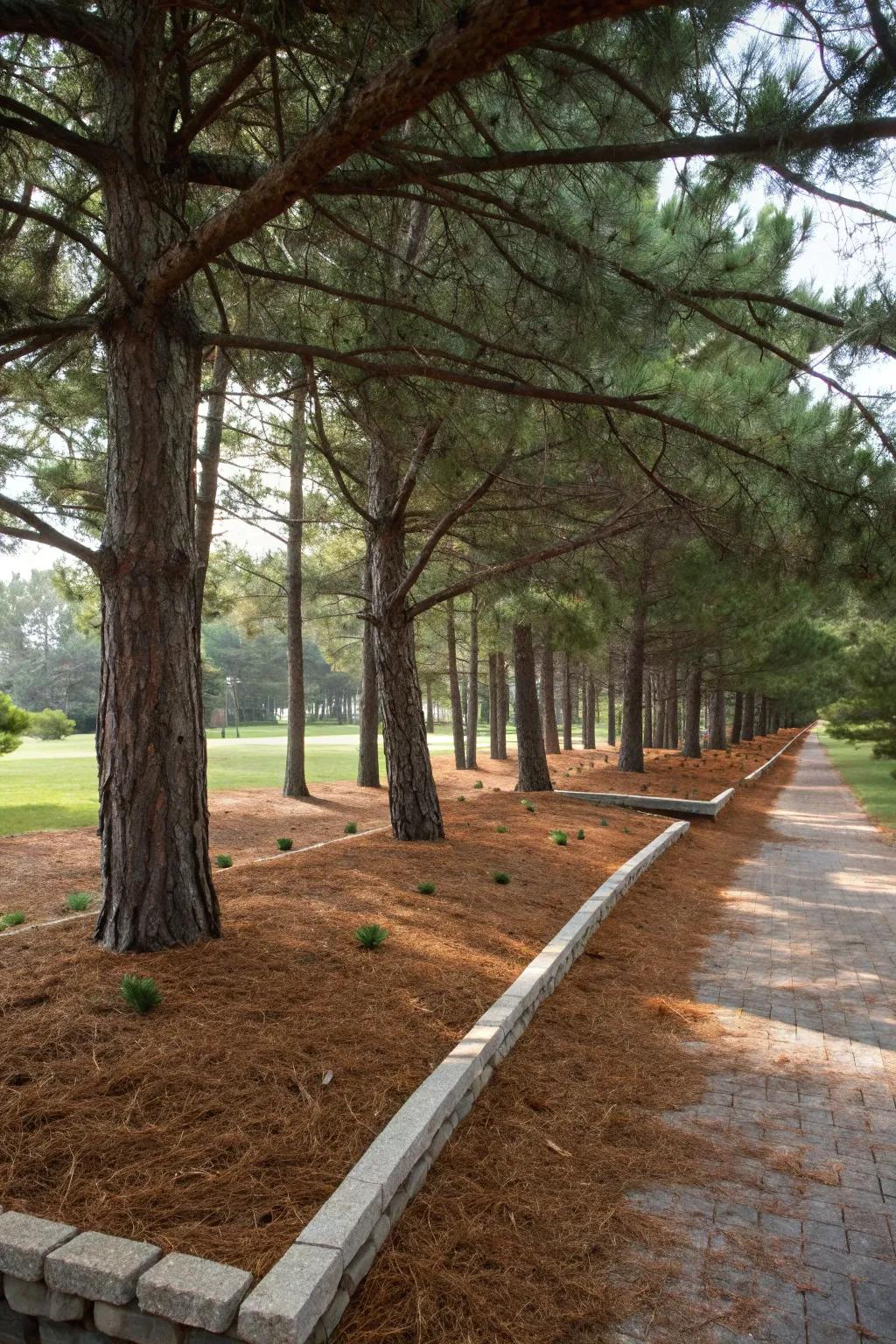 Mulching provides garden health and aesthetic enhancement.