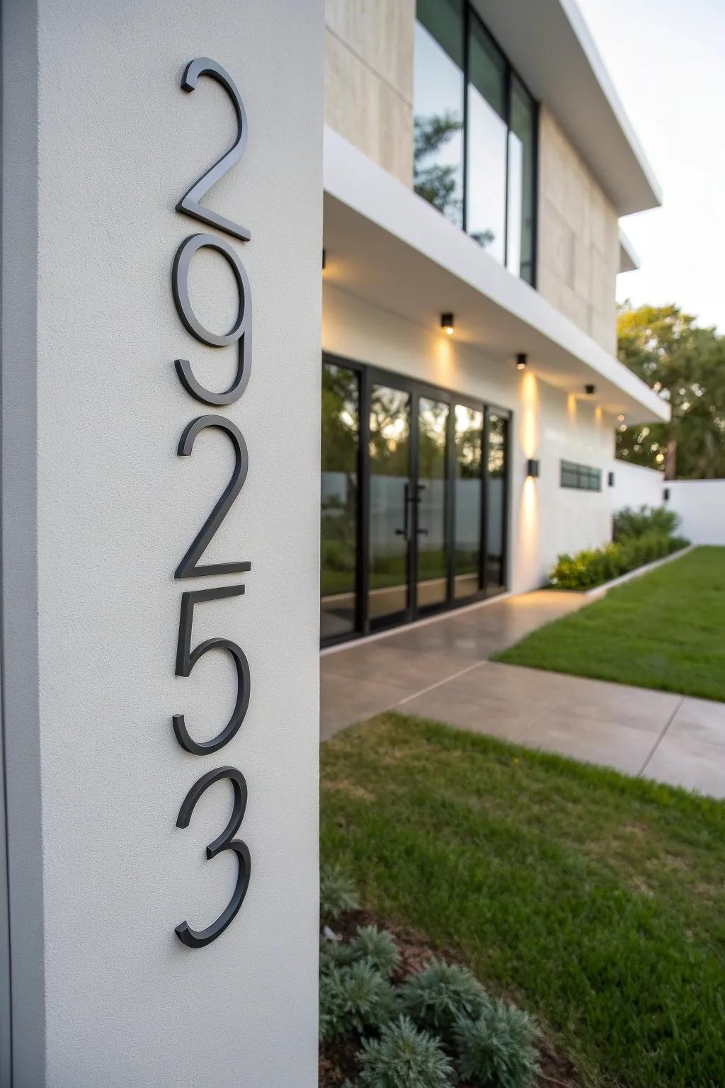 Illuminated house numbers ensure visibility and elegance.