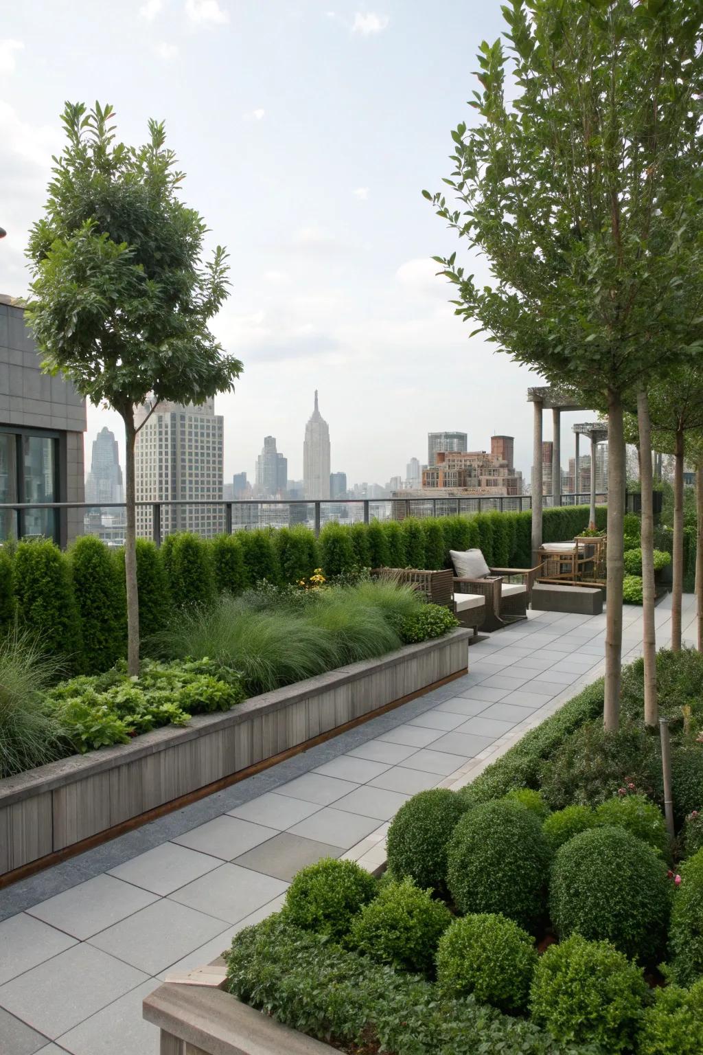 Sky Pencil Holly adds elegance to rooftop gardens.
