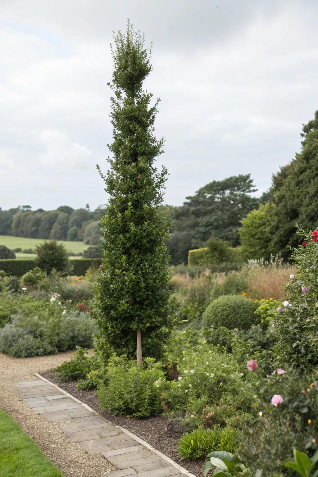 Sky Pencil Holly offers a natural windbreak solution.