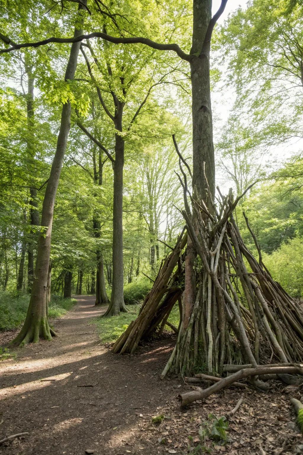 A rustic fort made of sticks, ready for imaginative adventures.