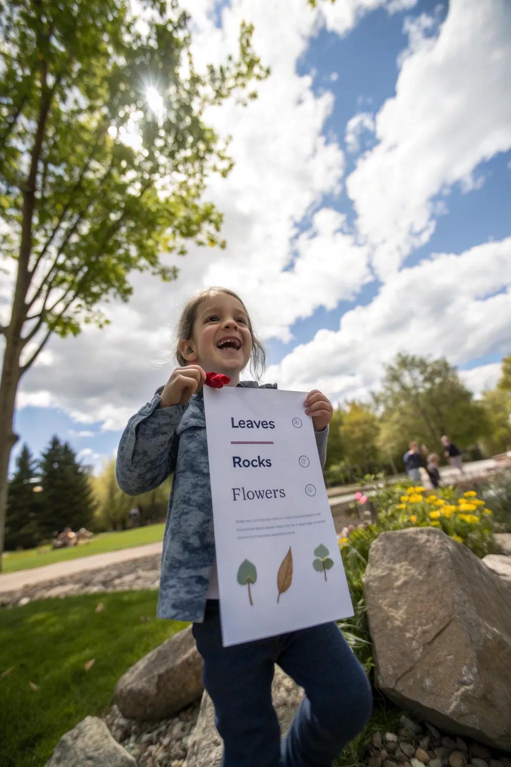 A little explorer ready to conquer a nature scavenger hunt.