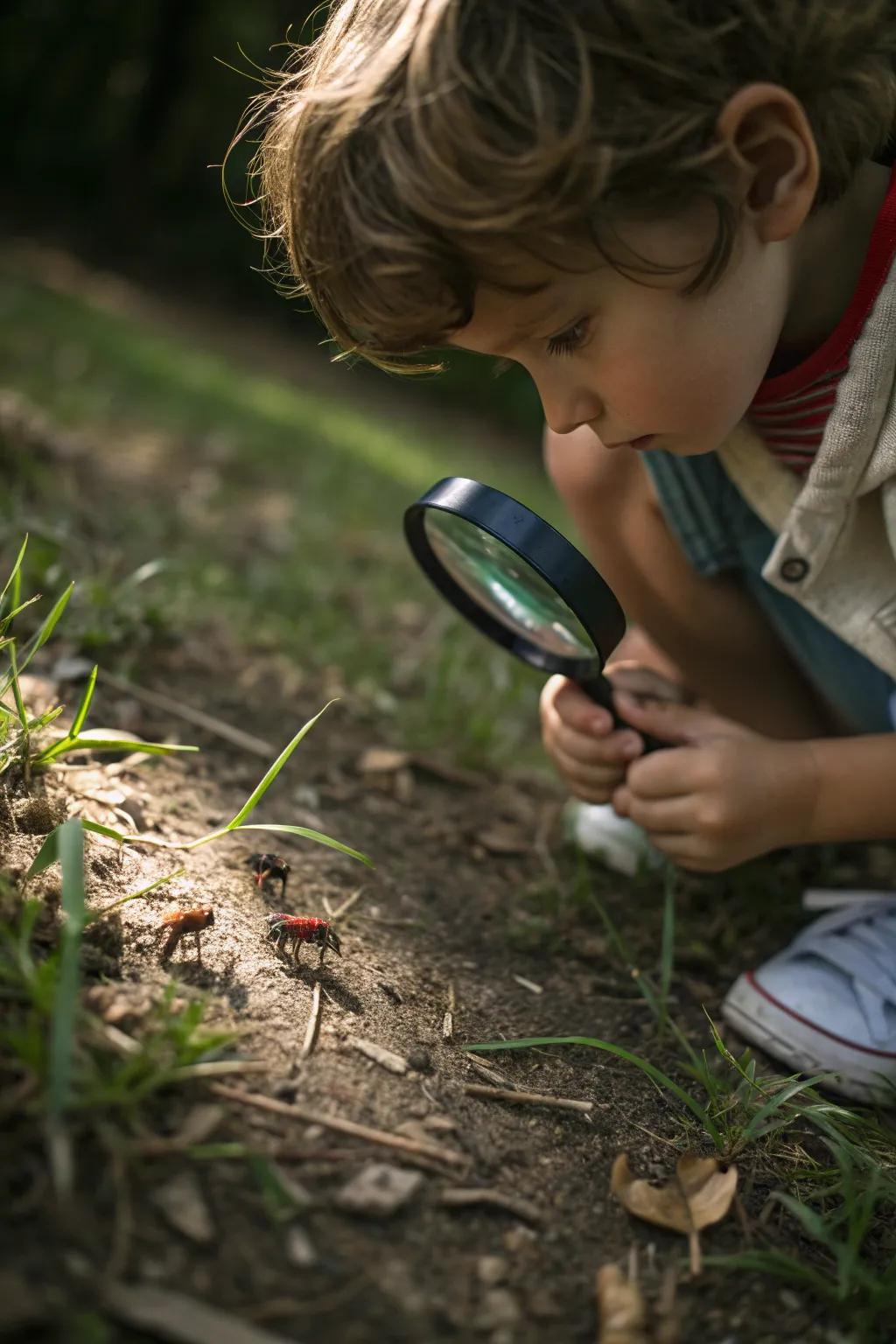 A curious explorer discovering the hidden world of insects.