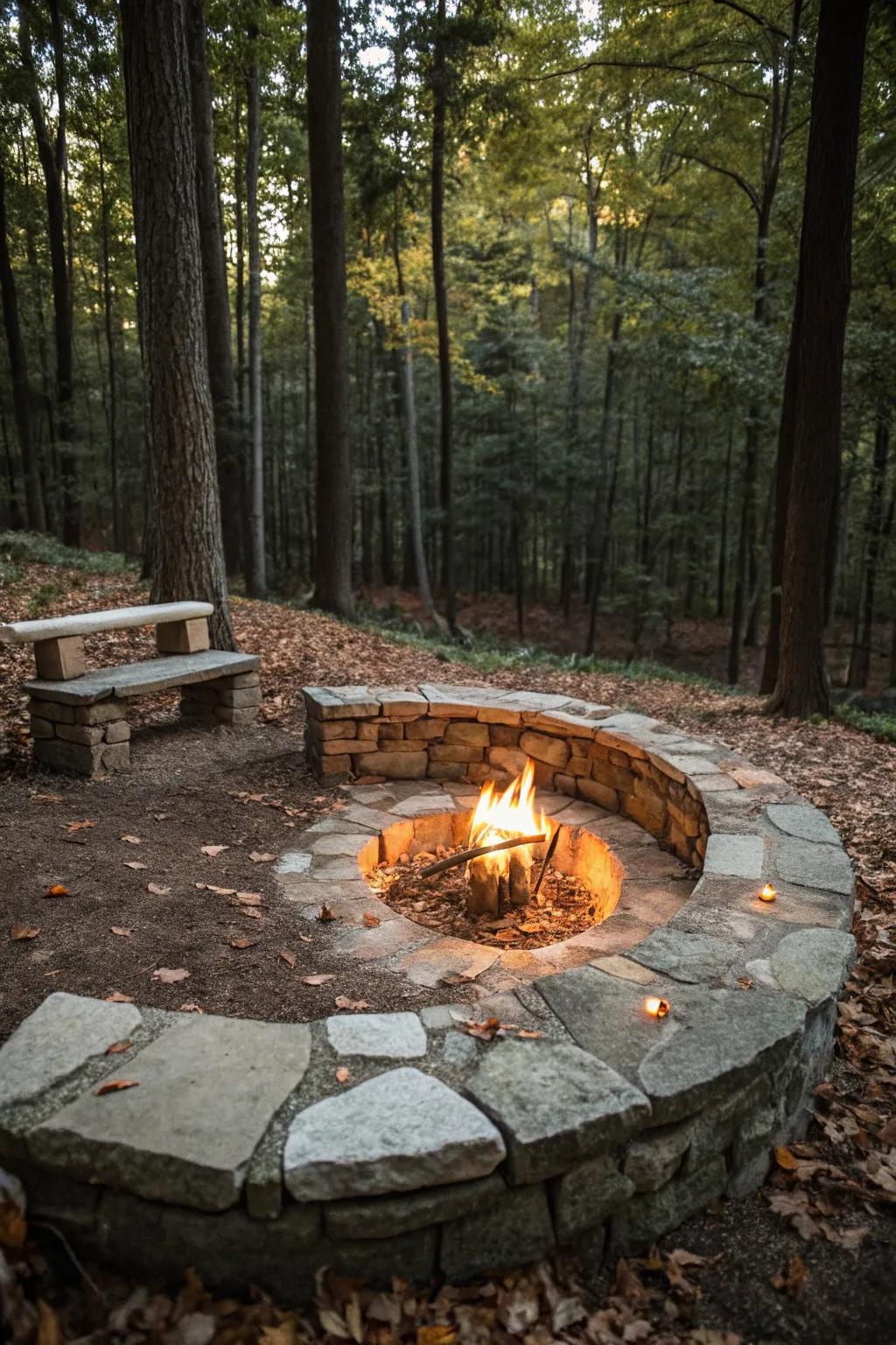 Built-in seating providing comfort and style around a cozy fire pit.
