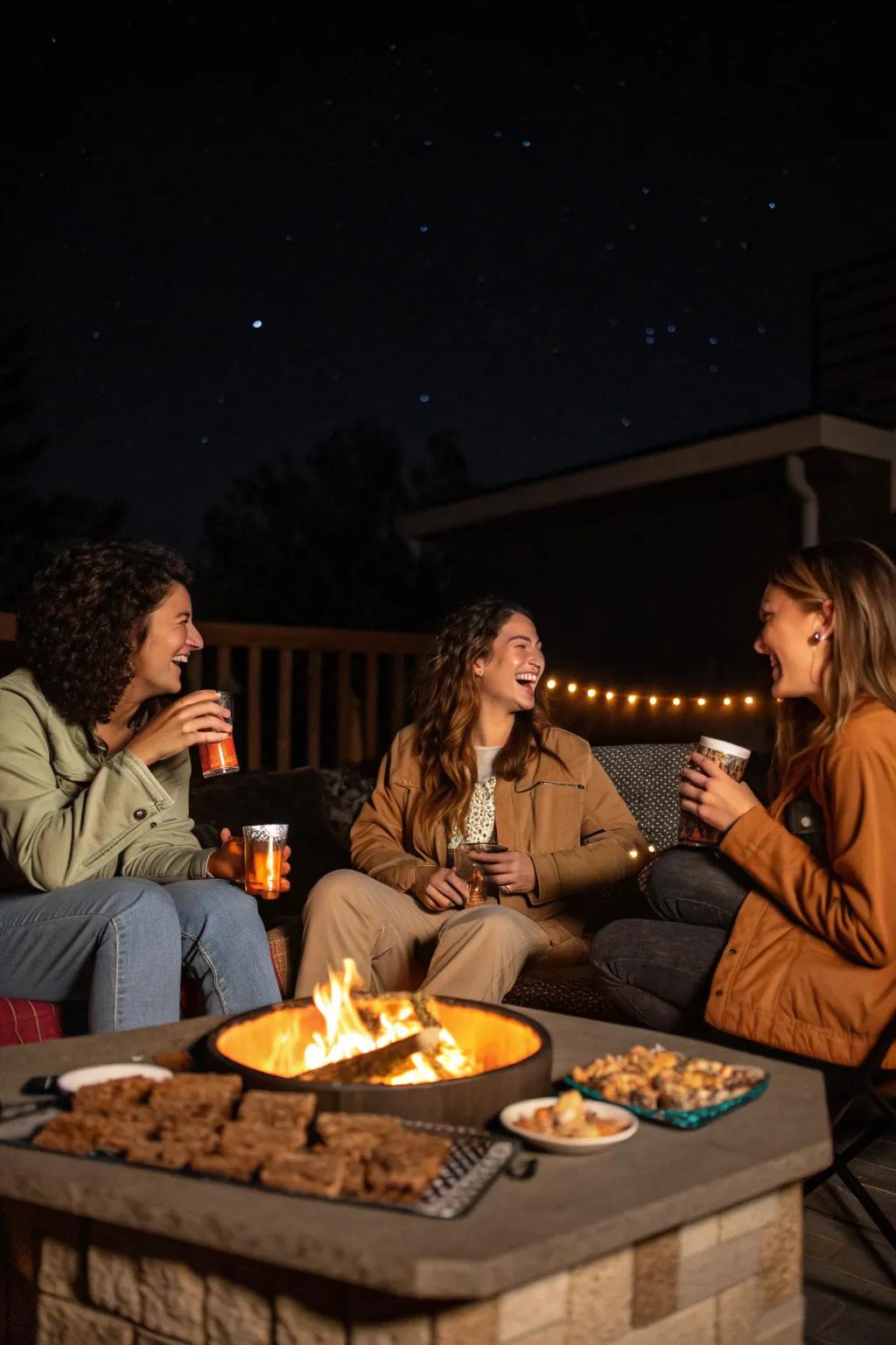 A fire pit table serving as a social centerpiece for gatherings.