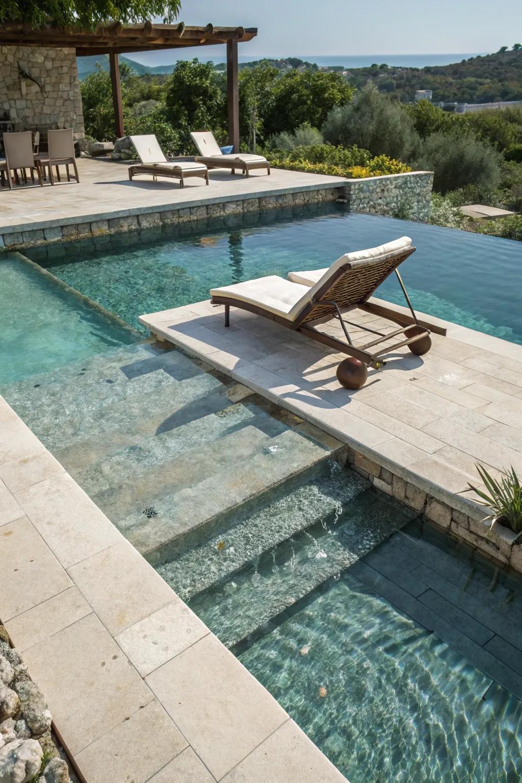 A Baja shelf offers the perfect spot for lounging in the water.