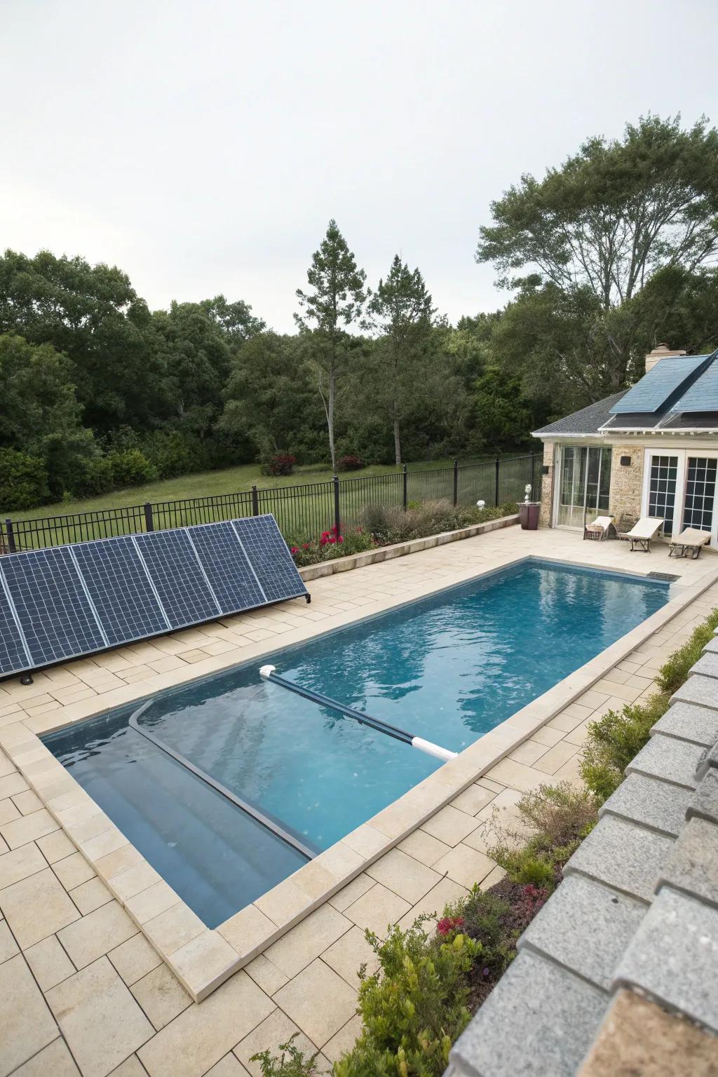 Eco-friendly heating keeps this pool warm with sustainable energy.