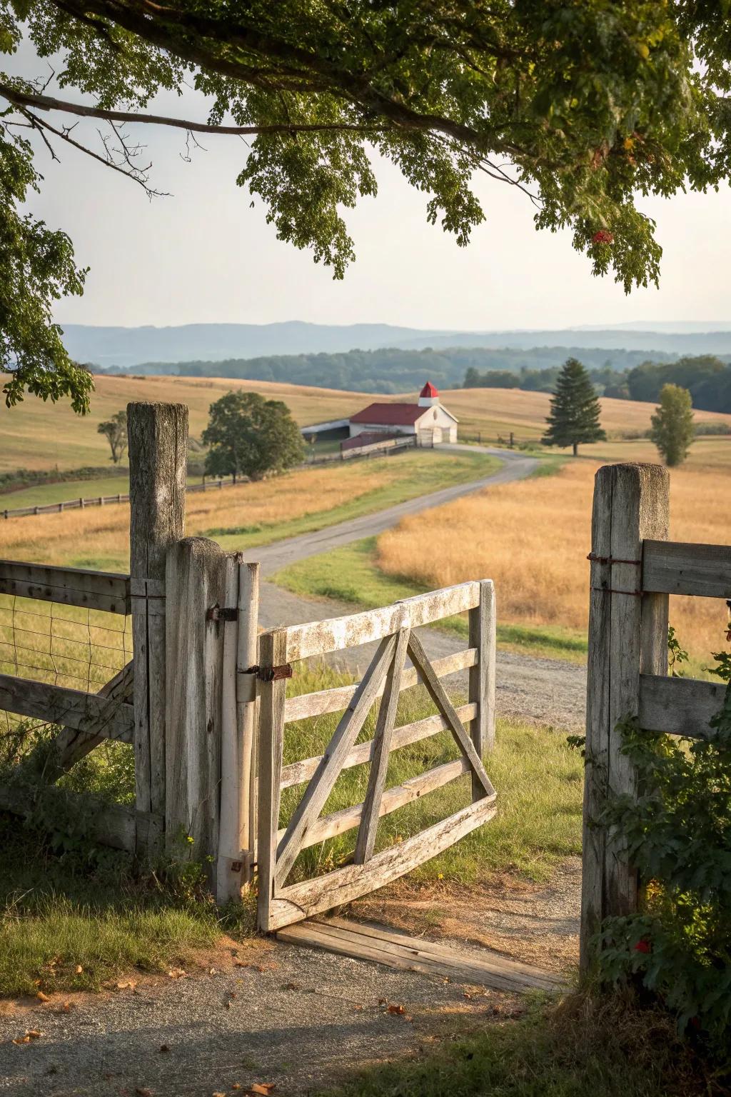 Split rail wooden gates provide a boundary without compromising on openness.
