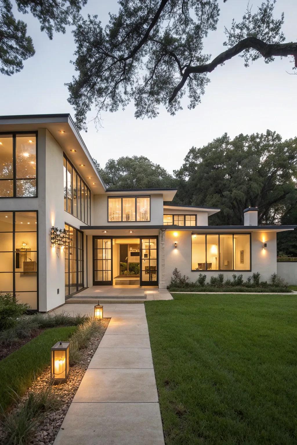 Statement lighting highlights architectural features beautifully.