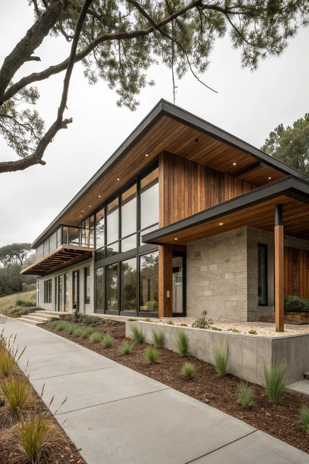 Contrasting materials create an eye-catching exterior.